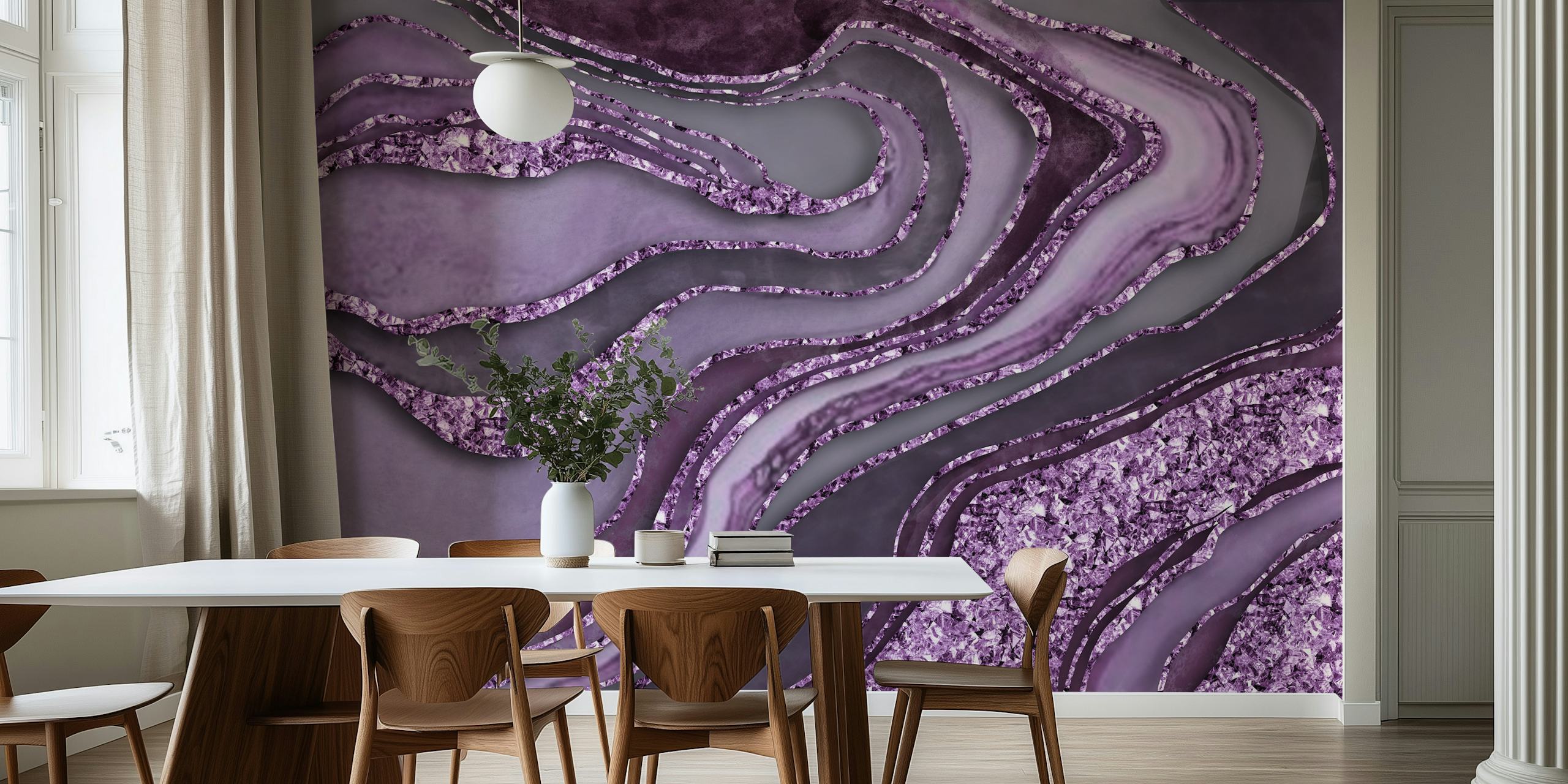 Purple marble with crystal patterns, elegant design wallpaper