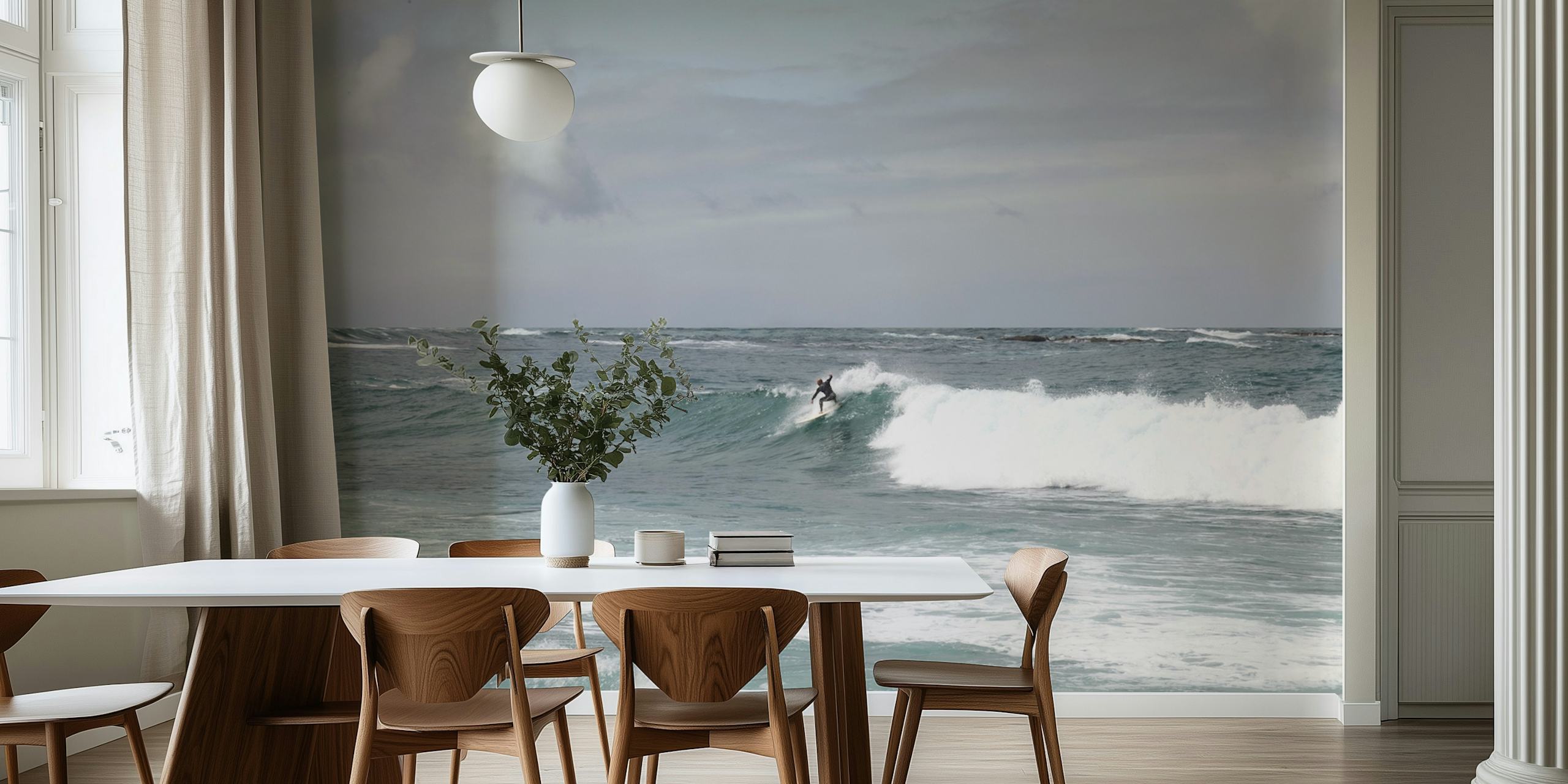 Surfer Riding the Wave 1 tapet i et rom