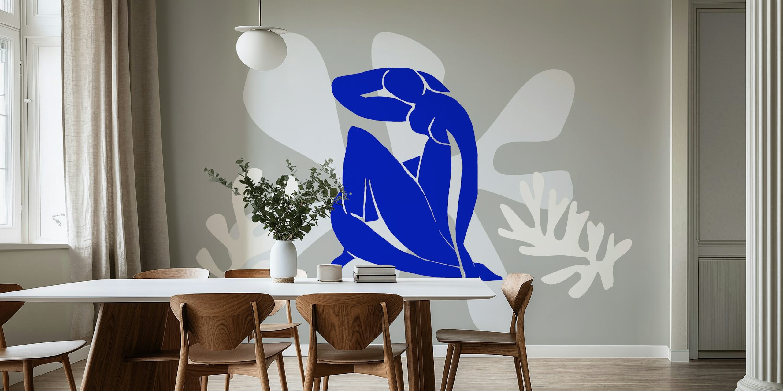 Μπλε βοτανικά σχέδια εμπνευσμένα από τον Matisse σε γκρι φόντο