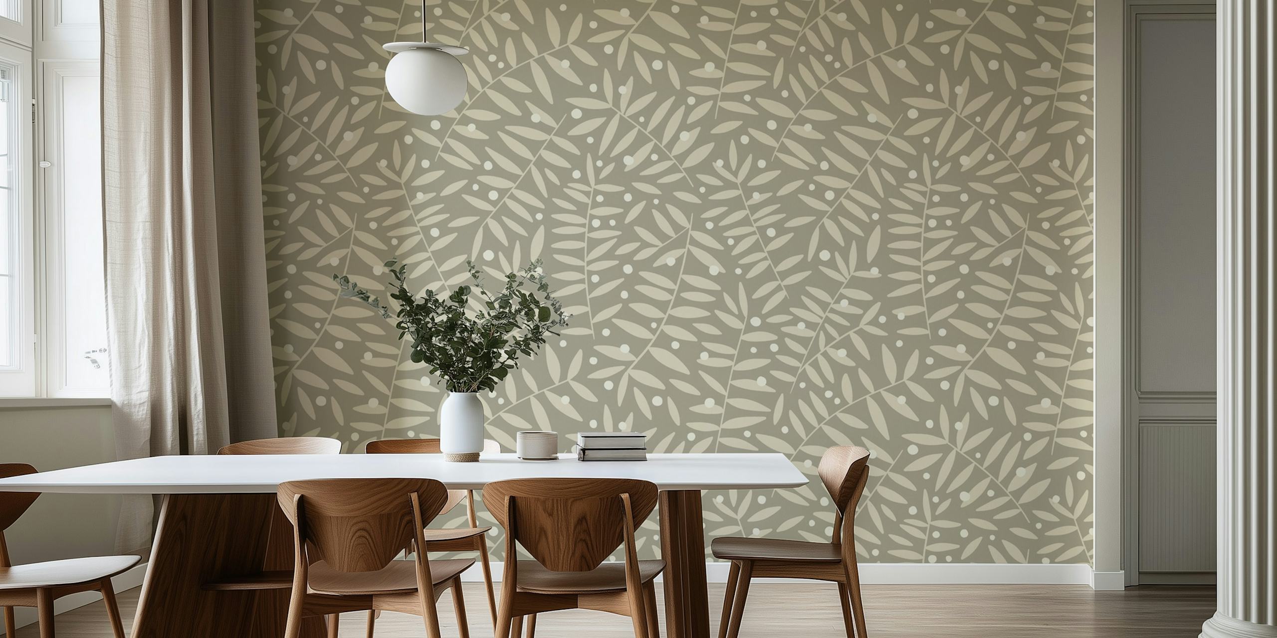 Leaves and Berries wall mural with a pattern of foliage and speckled berries