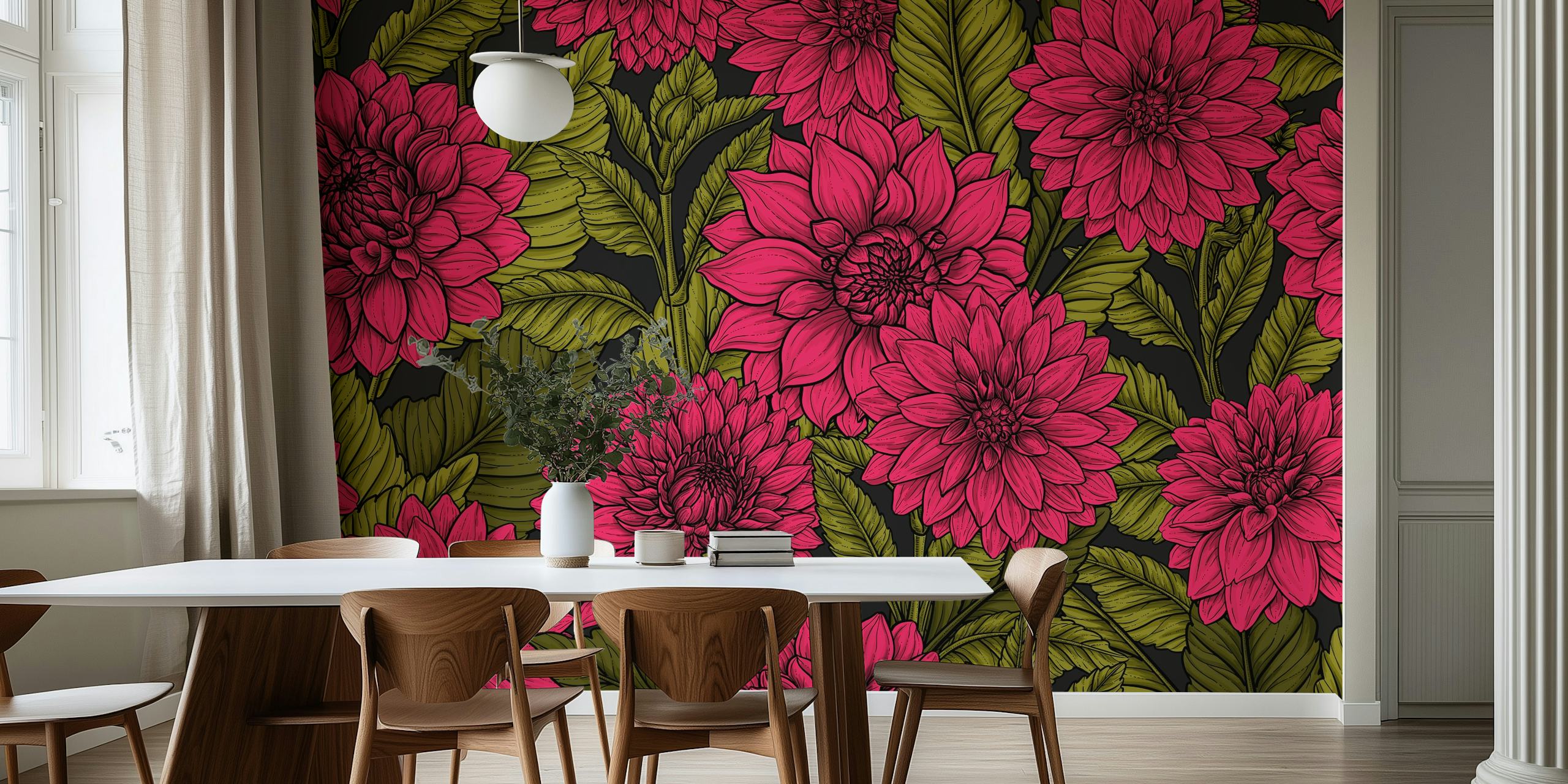 Design della carta da parati Red Dahlia garden