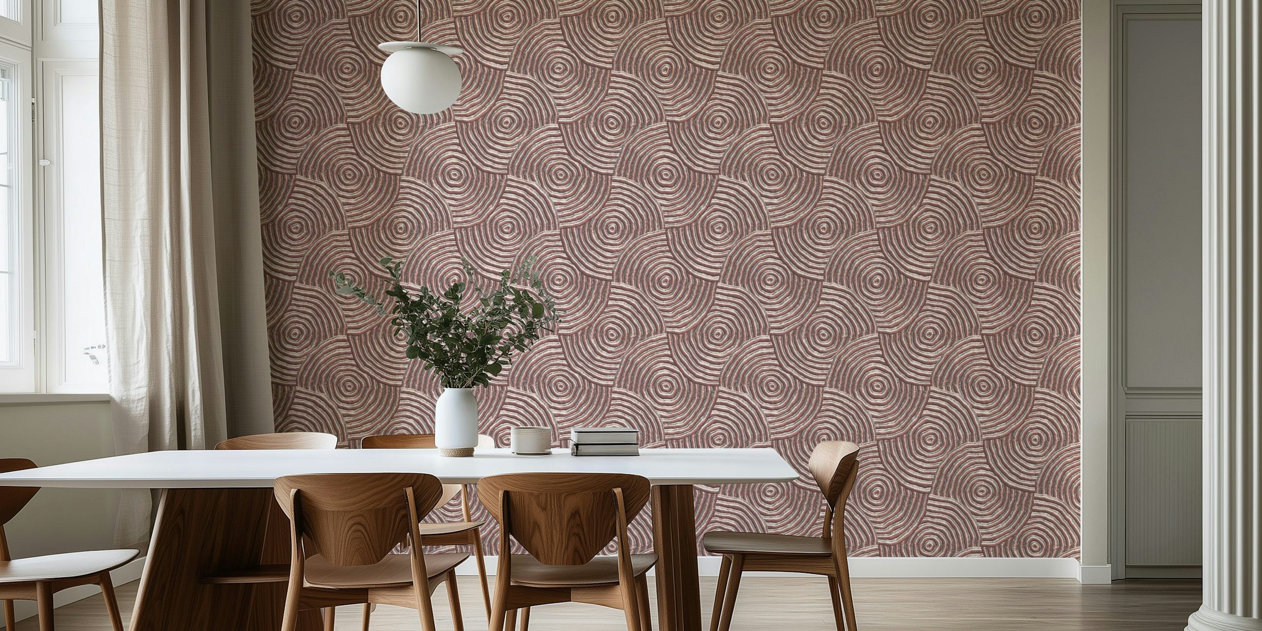 Geometric spiral pattern in rosegold tones wallpaper