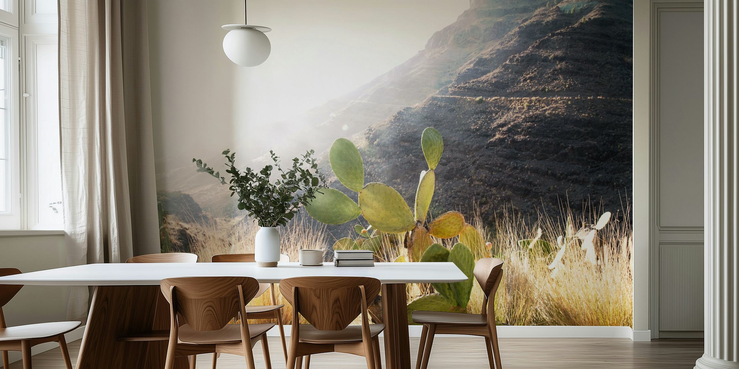 Cactus mountain wallpaper in a room