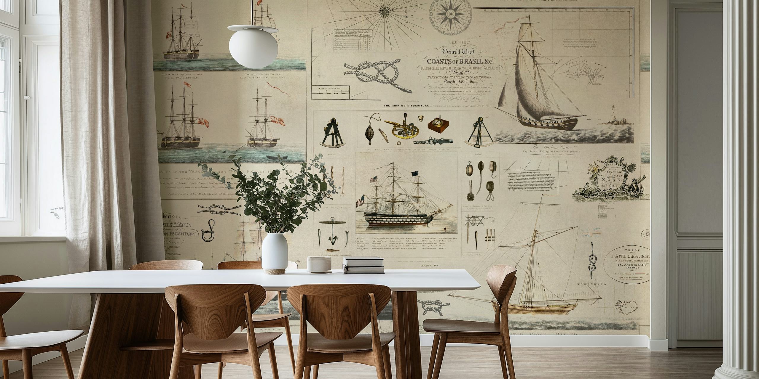 Tematyka nautyczna Vintage Nautical Theme Collage z vintage rysunkami statków i kolażem okładek książek