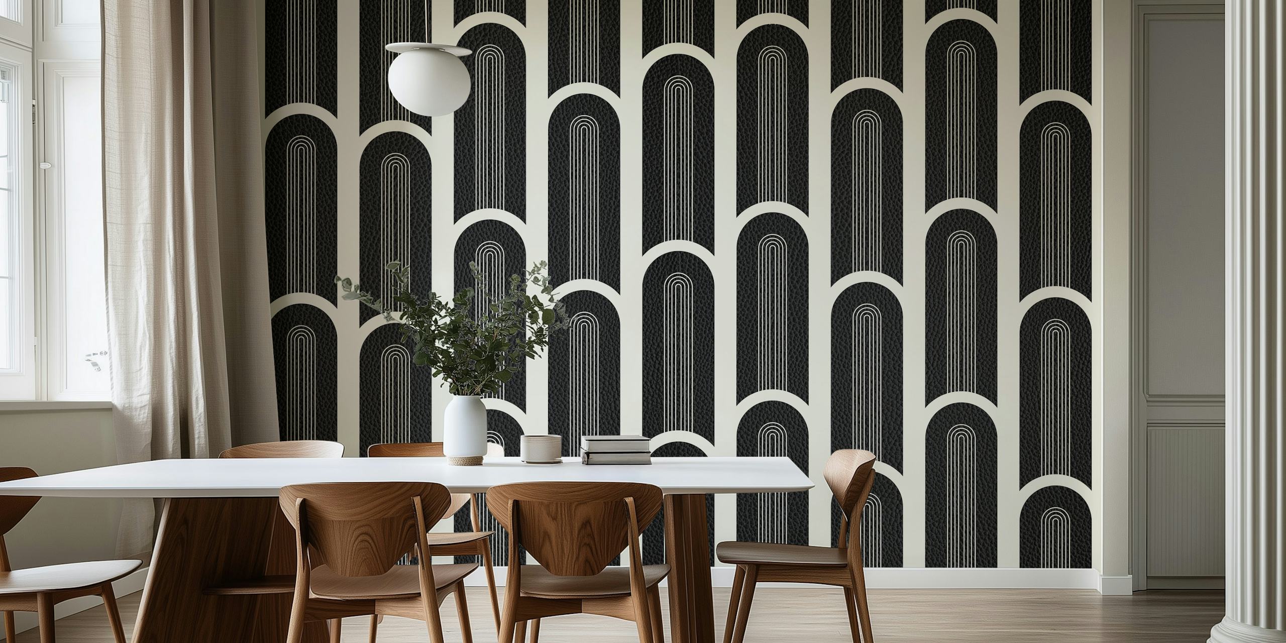 Mid Century Arches i sort tapet i et rum
