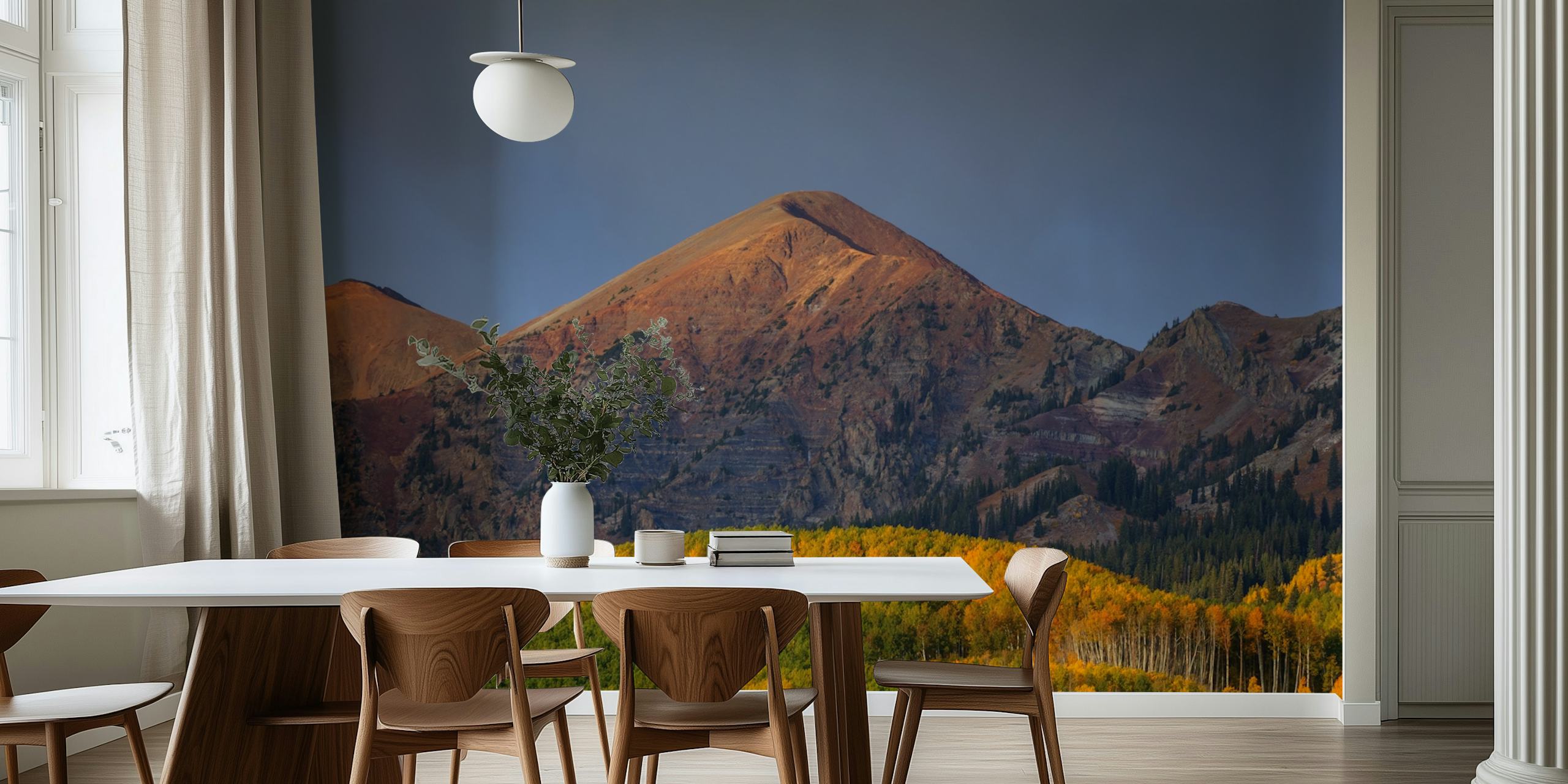 Golden autumn mountain landscape with colorful foliage wallpaper
