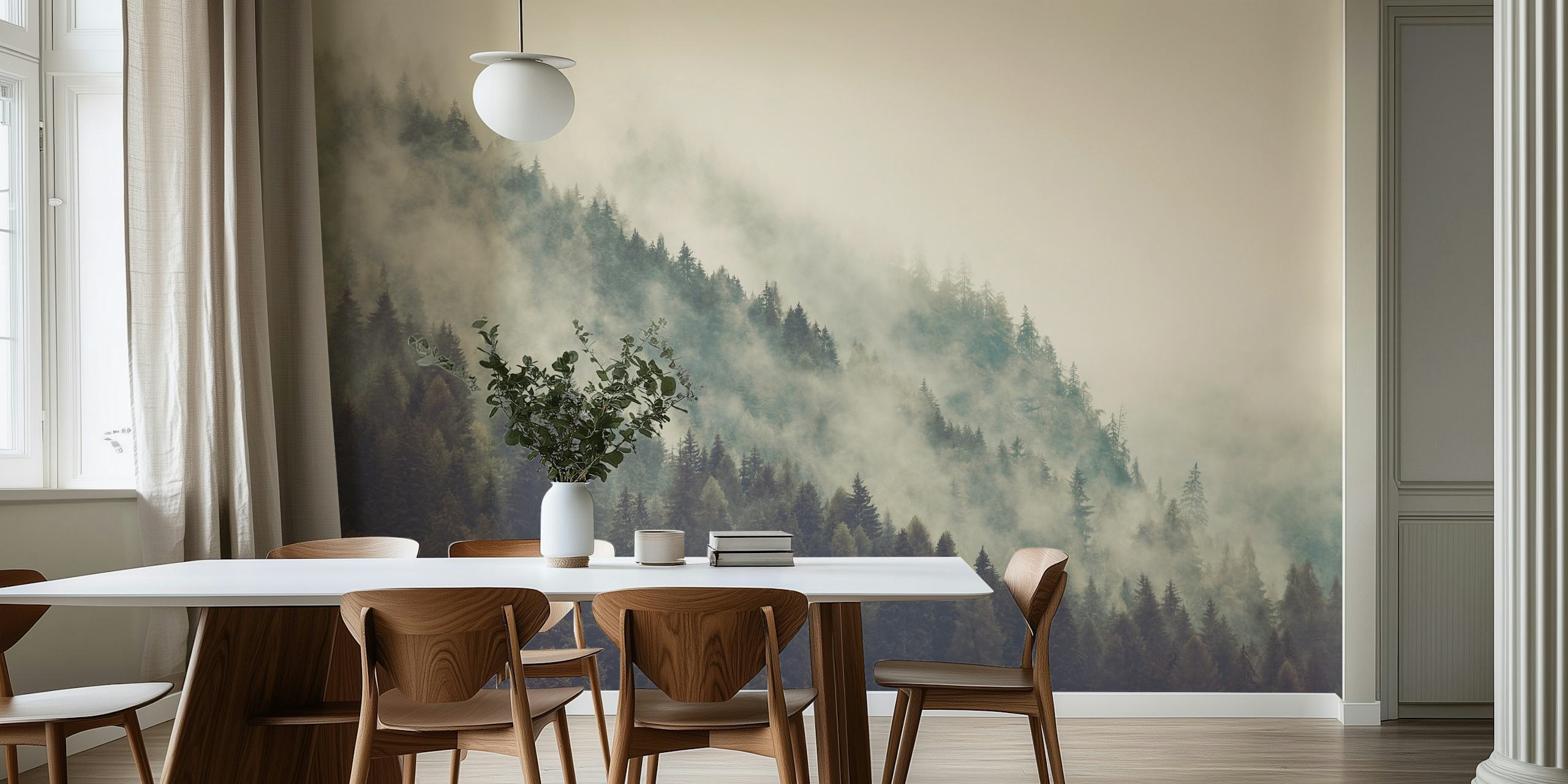 Misty Mountain wallpaper displayed in a room