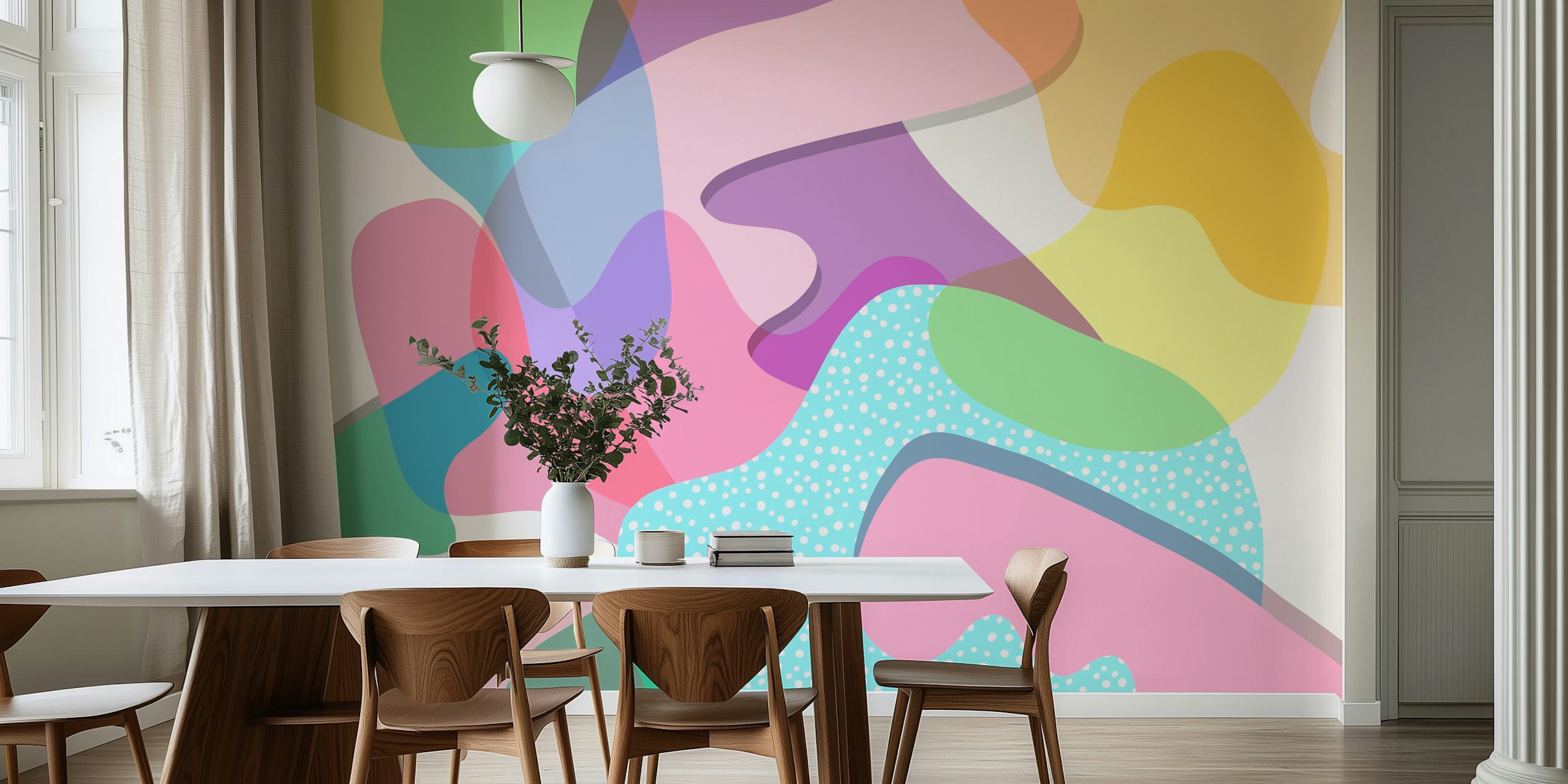 Colorful organic shapes in pastel colors abstract wallpaper