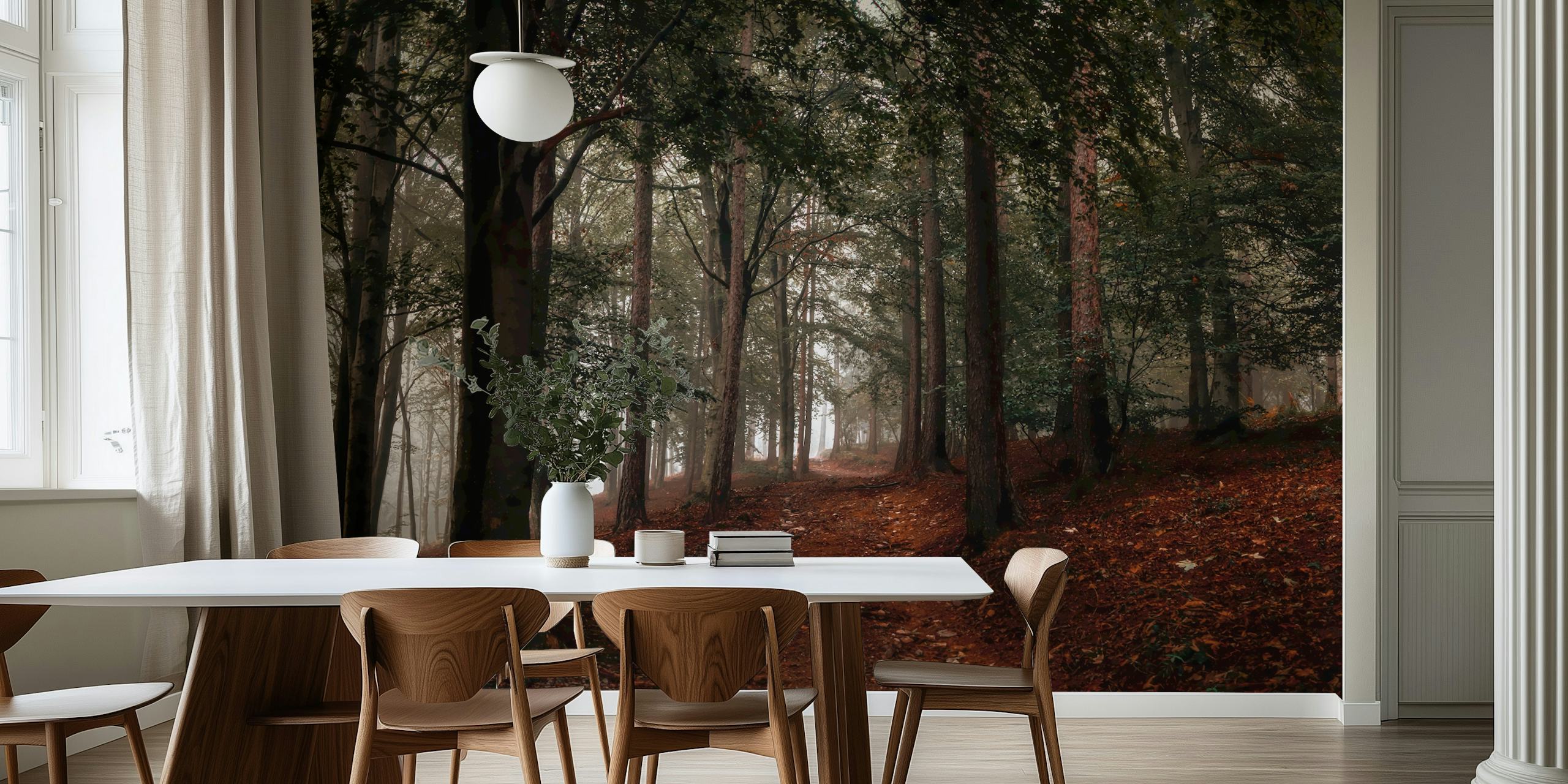 Forest trees wallpaper in a cozy room