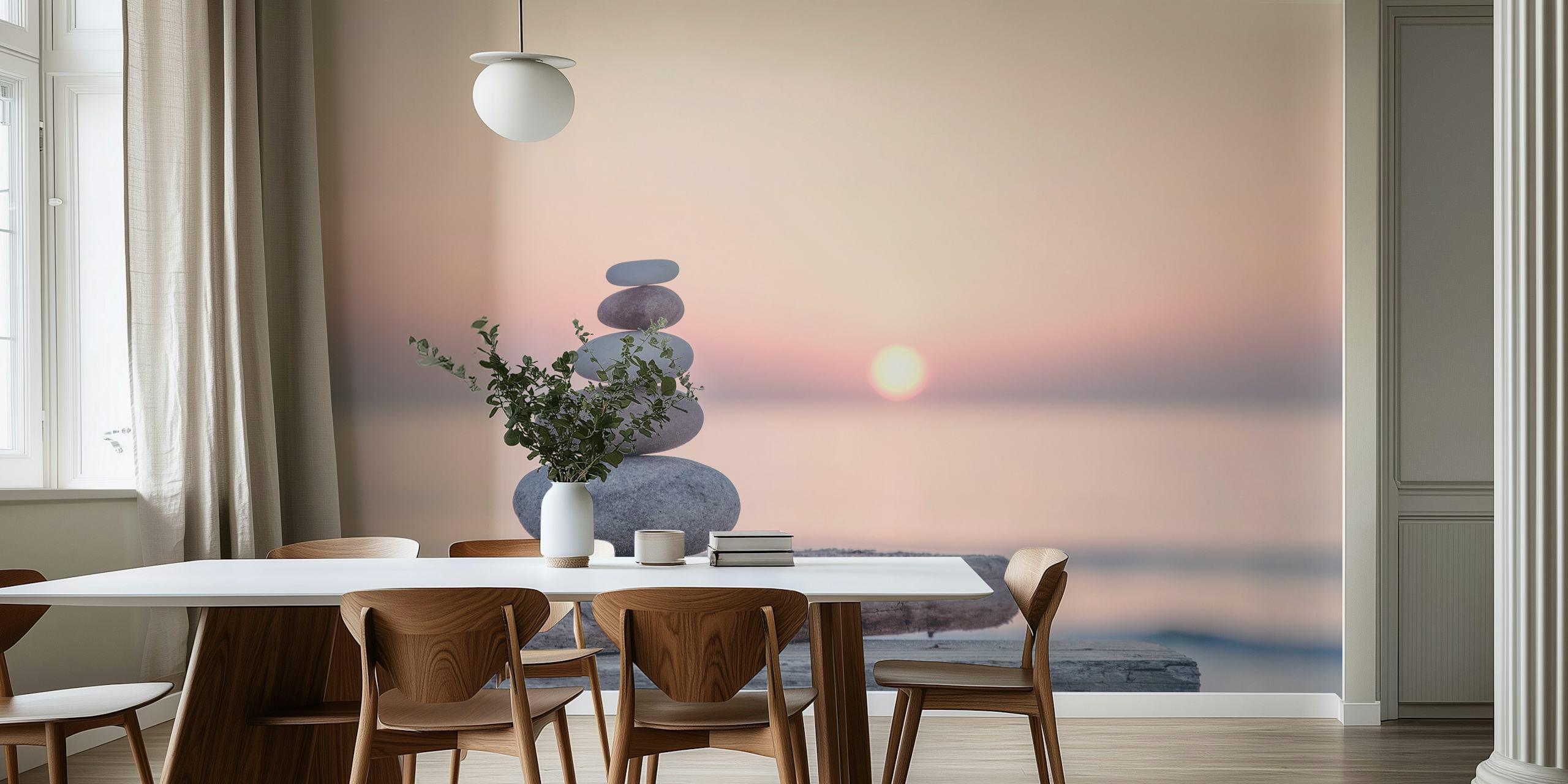 Stone Cairn At Seaside Sunset papel de parede