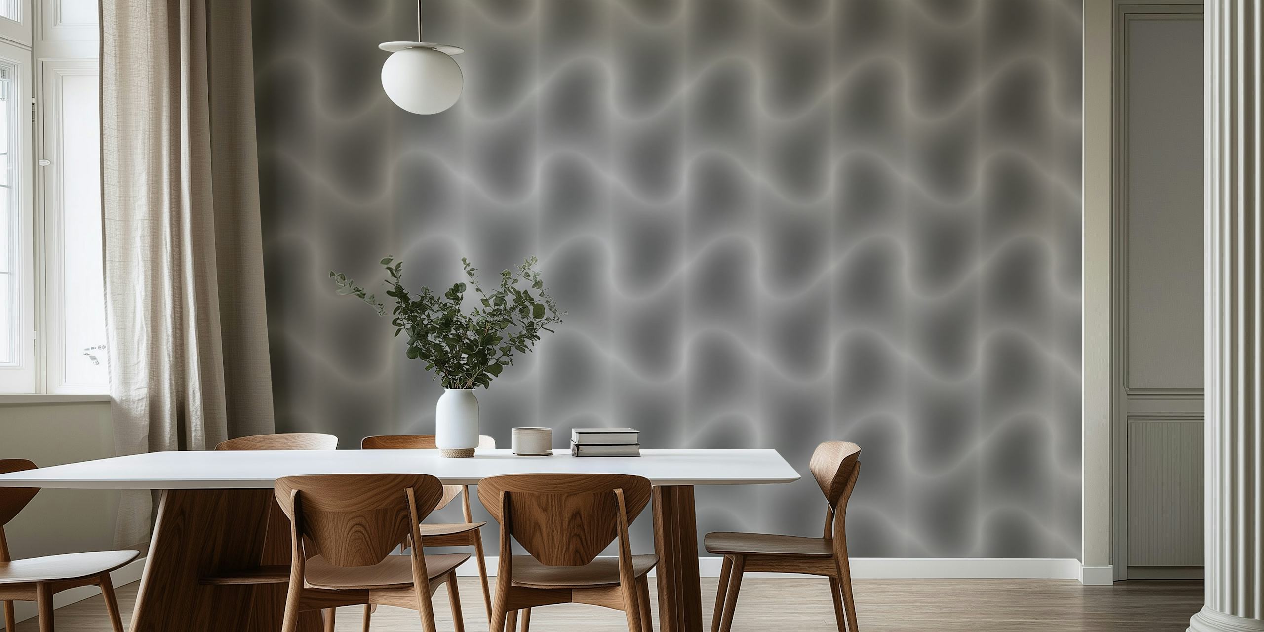 Waves Stone Grey papel de parede em um quarto