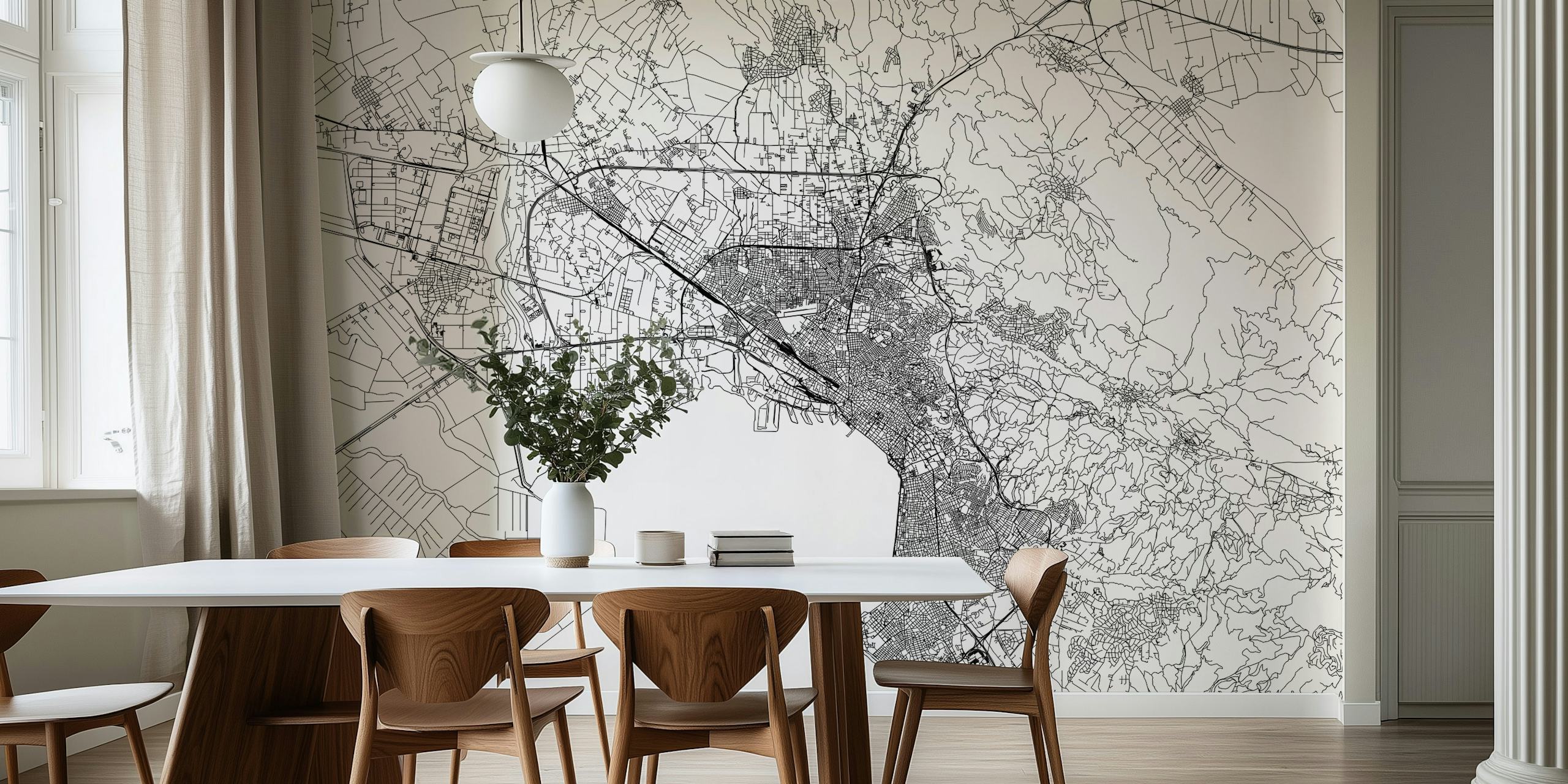 Black and white city map wallpaper of Thessaloniki