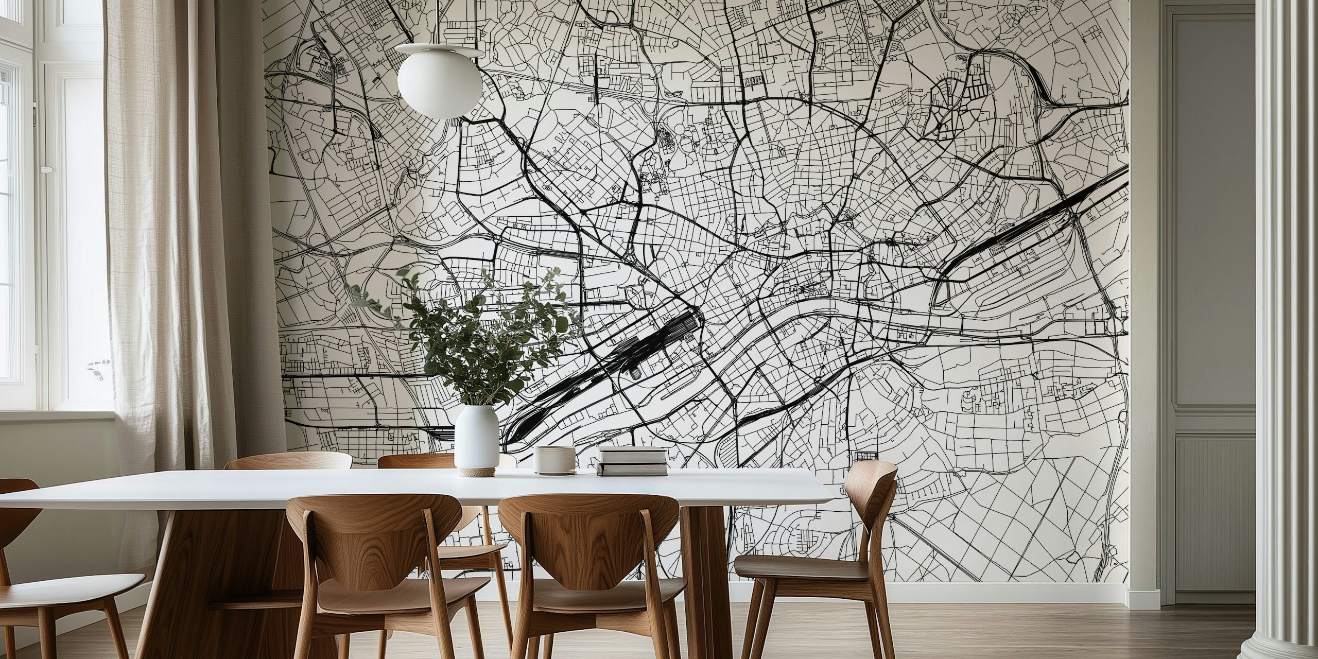 Black and white city map wallpaper featuring Frankfurt streets and layout
