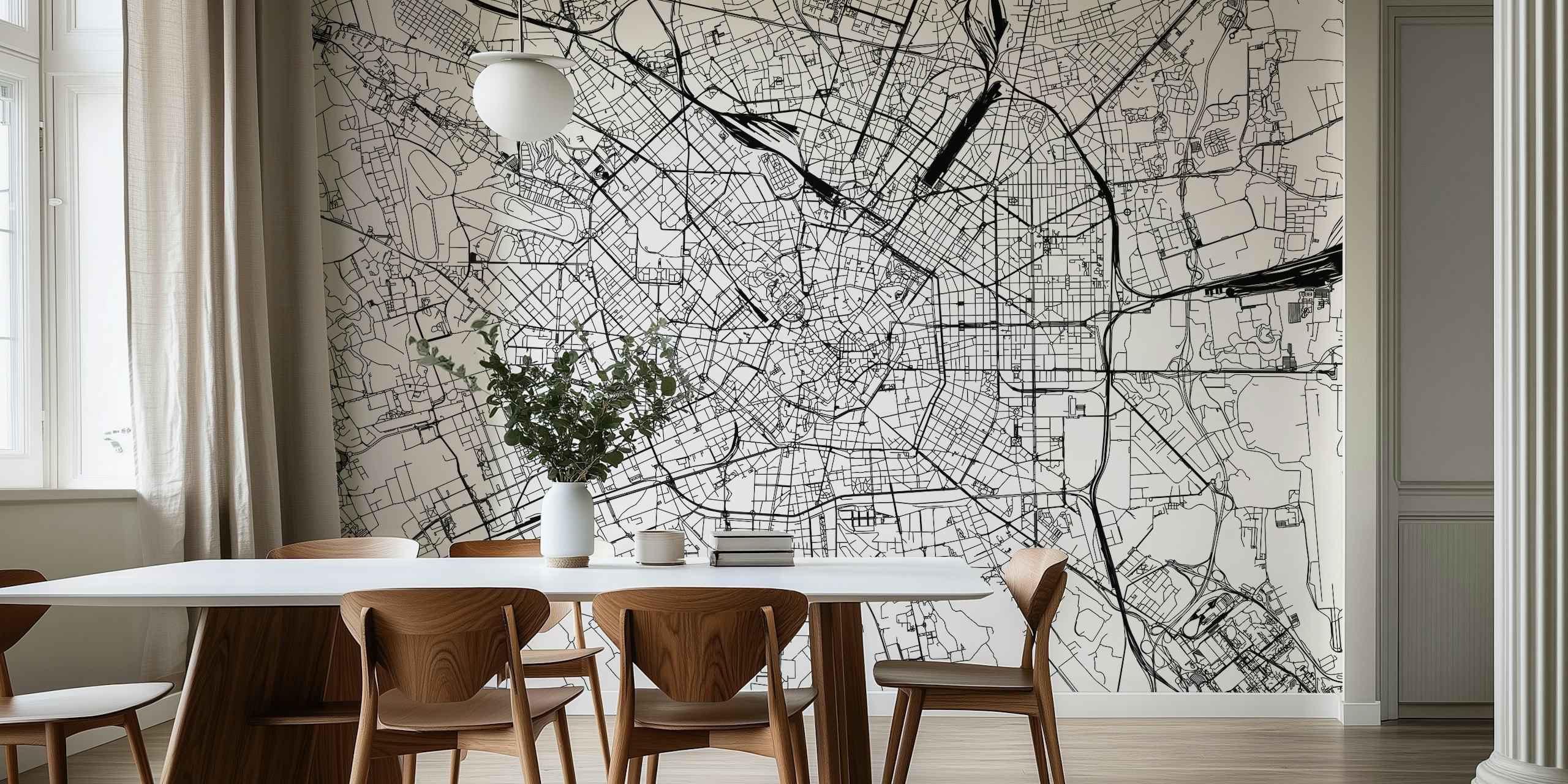 Milan city map in black and white wallpaper