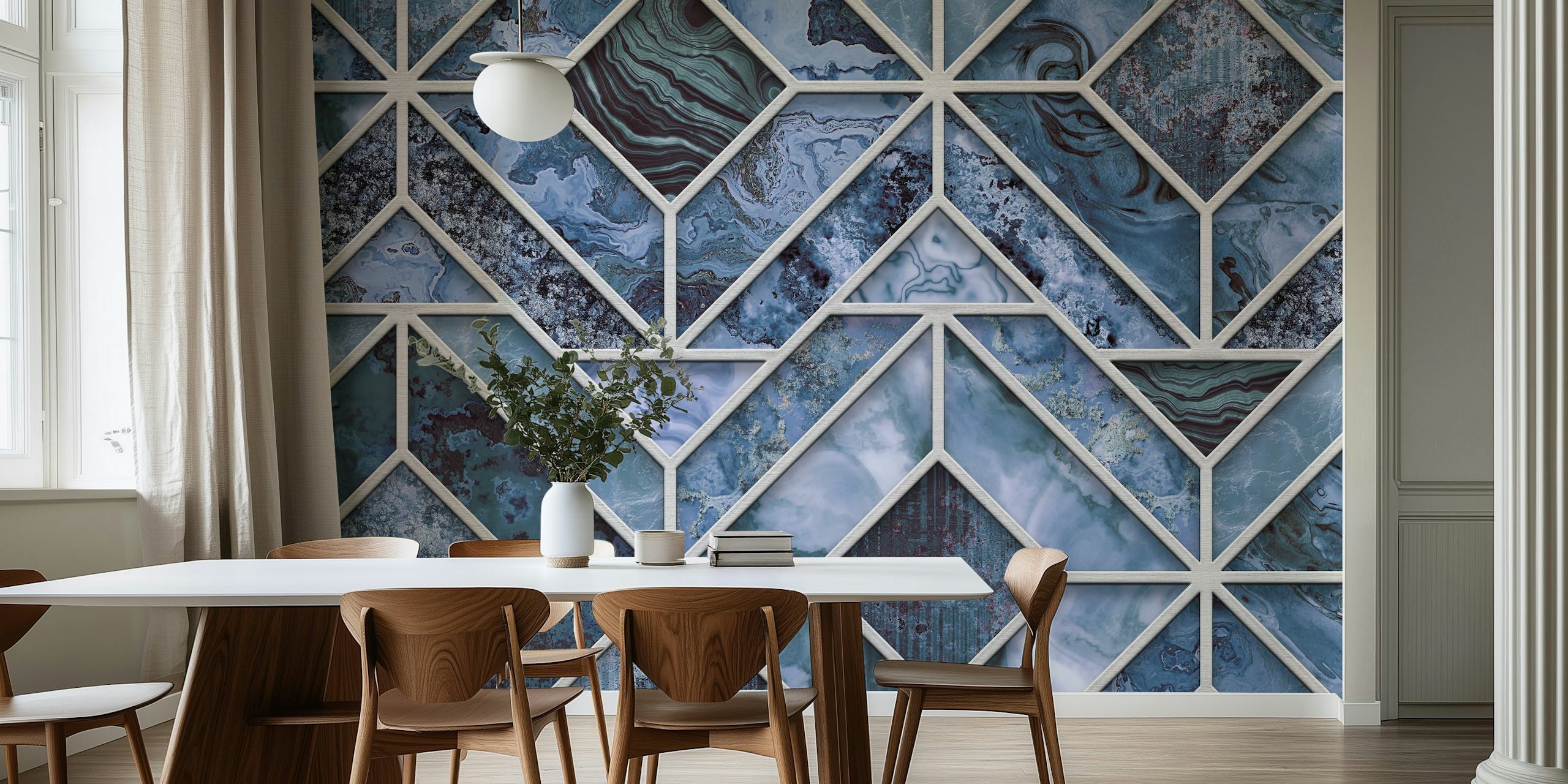 Tapeta Arctic Blue Art Deco Marble v pokoji