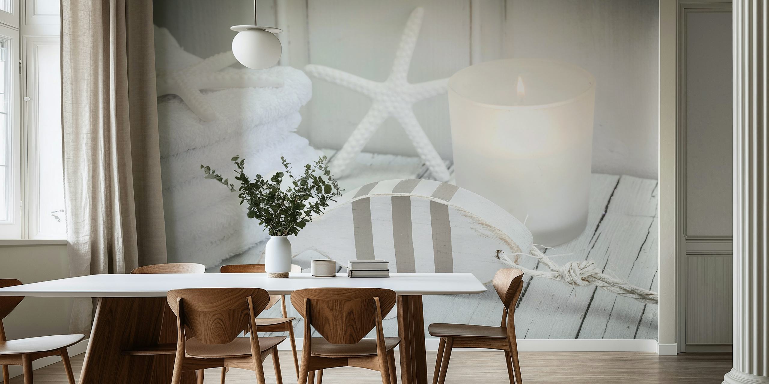 Fotomurale da parete Maritime Spa Still Life con stelle marine, candele e pesci ornamentali per un arredamento rilassante