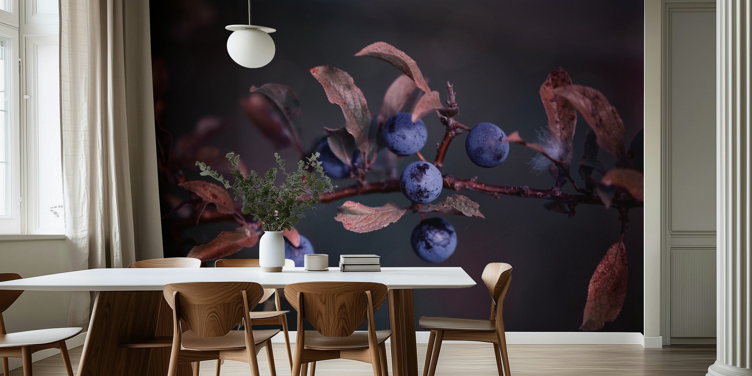 Dark Blue Autumn Berries wallpaper in a room