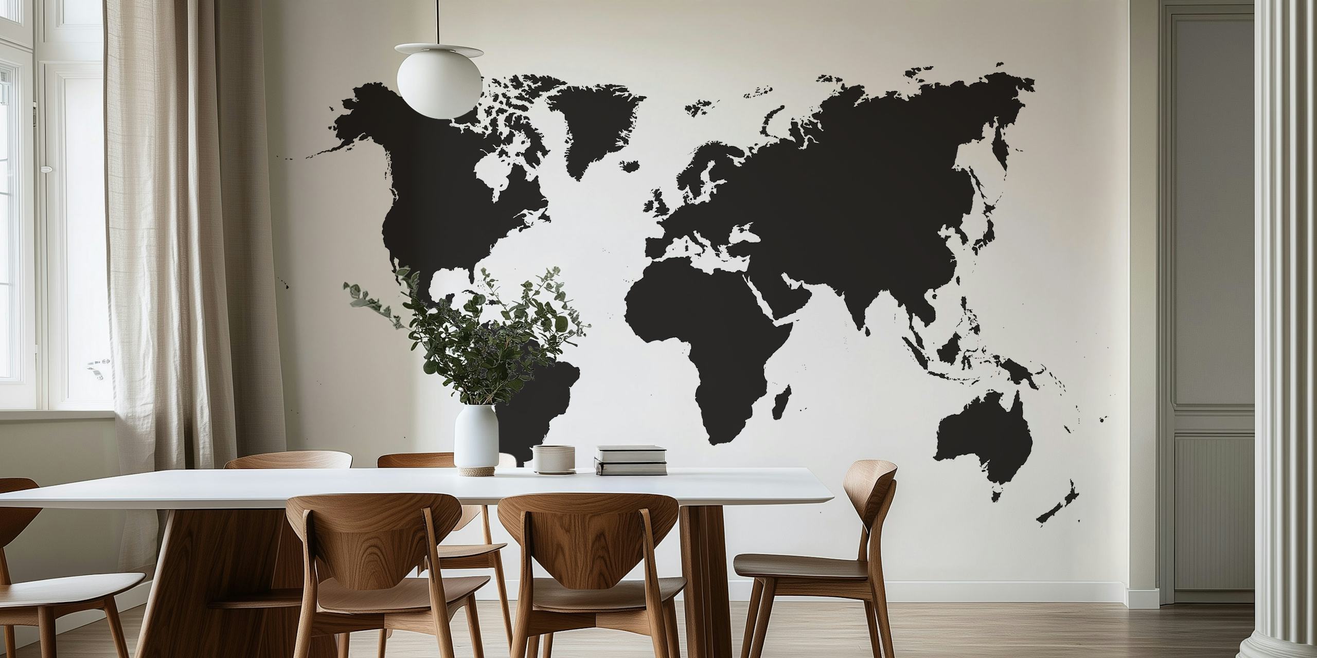 Black and white world map silhouette wallpaper