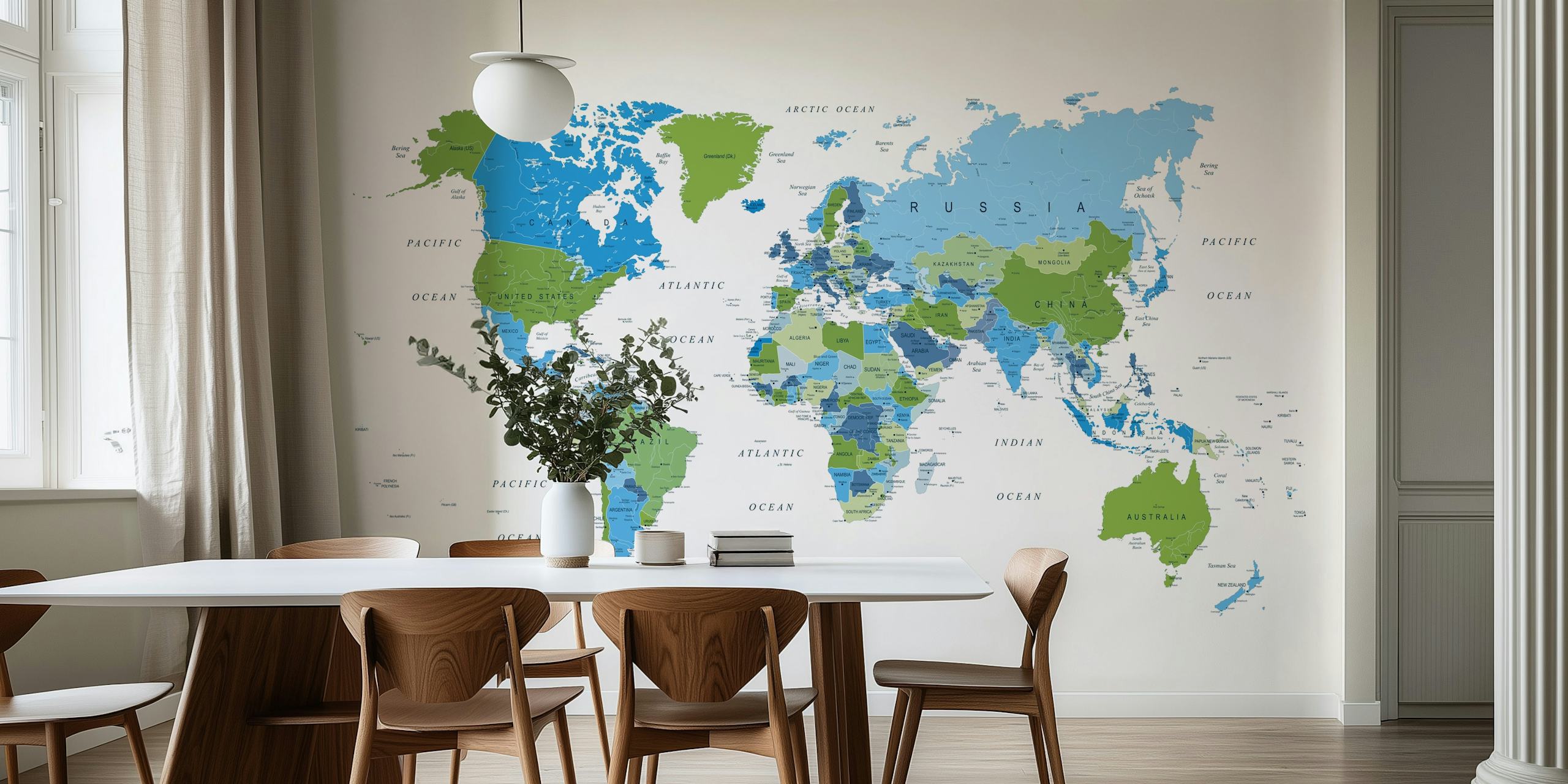 world map in blue and green colors, geographical details wallpaper