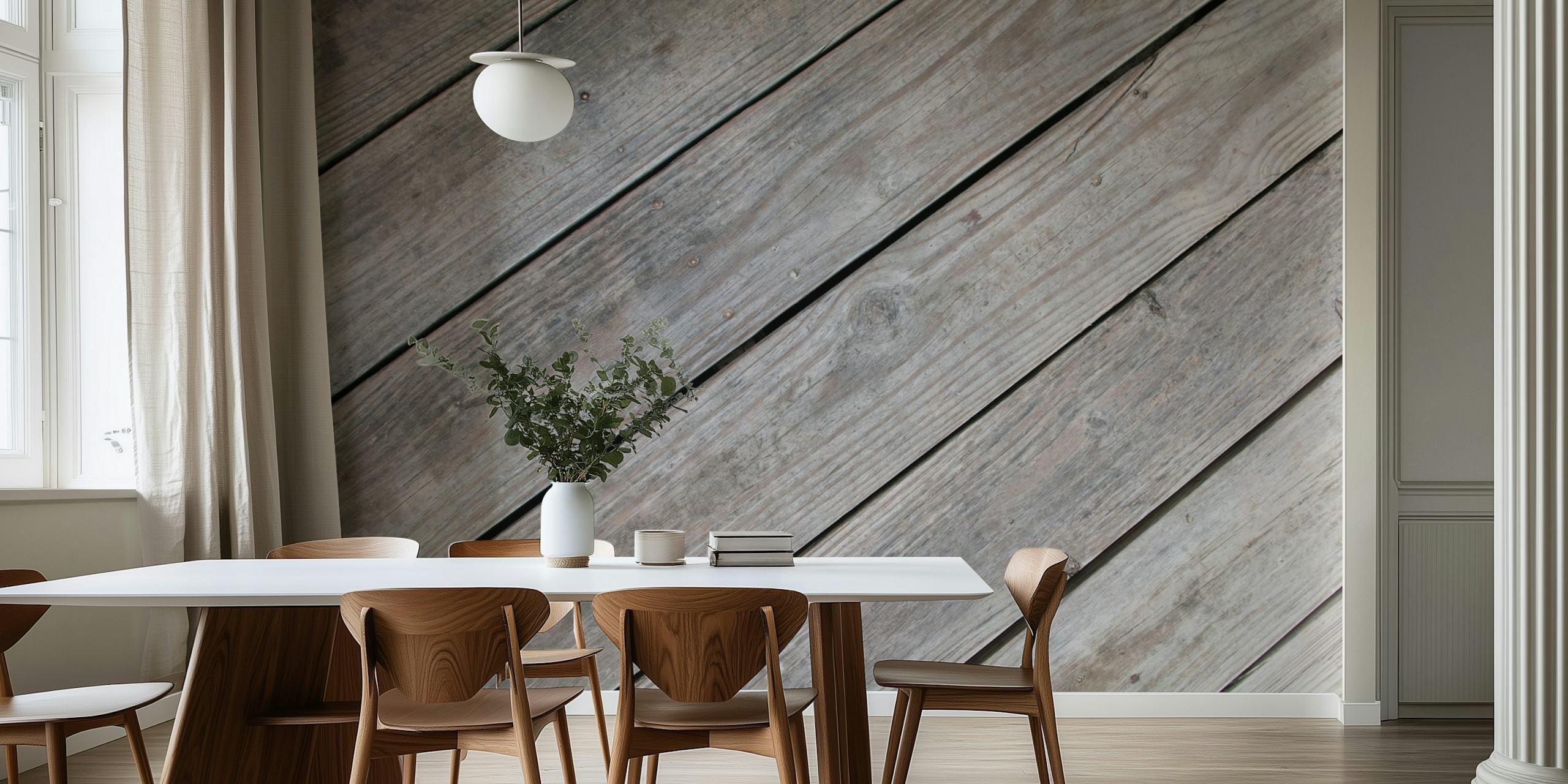 Rustic wood stripes wallpaper in a living room