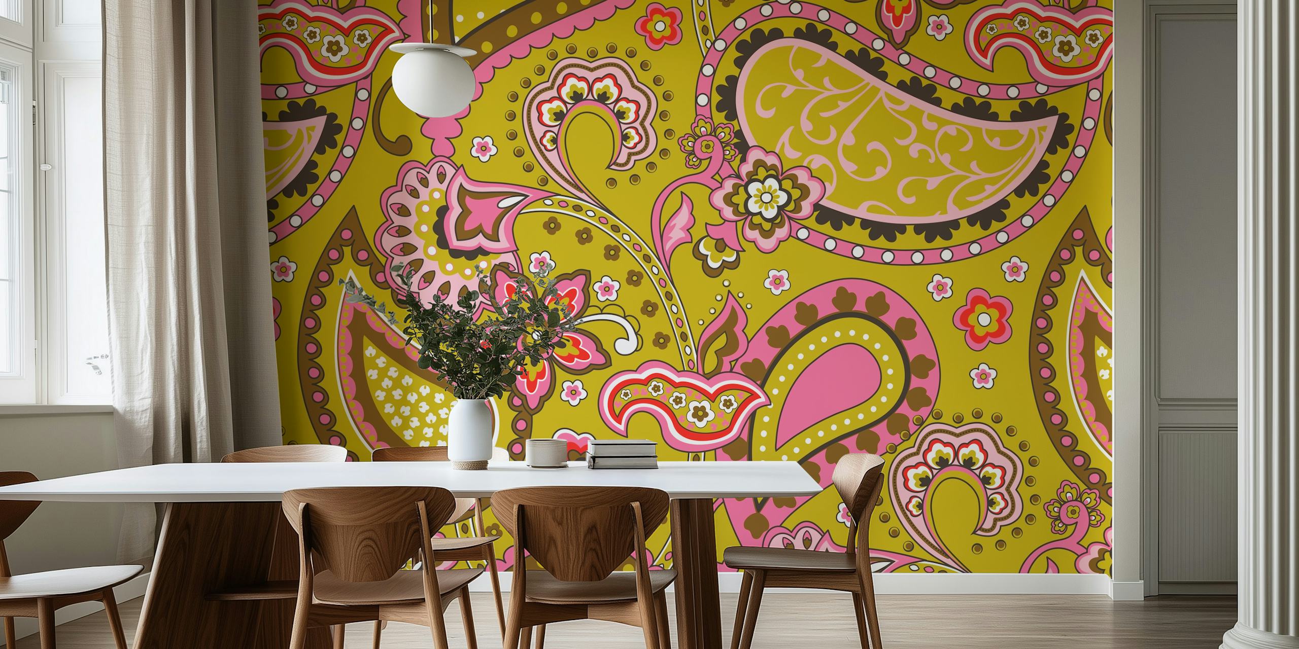 Tapeta Paisley pink olive green v pokoji