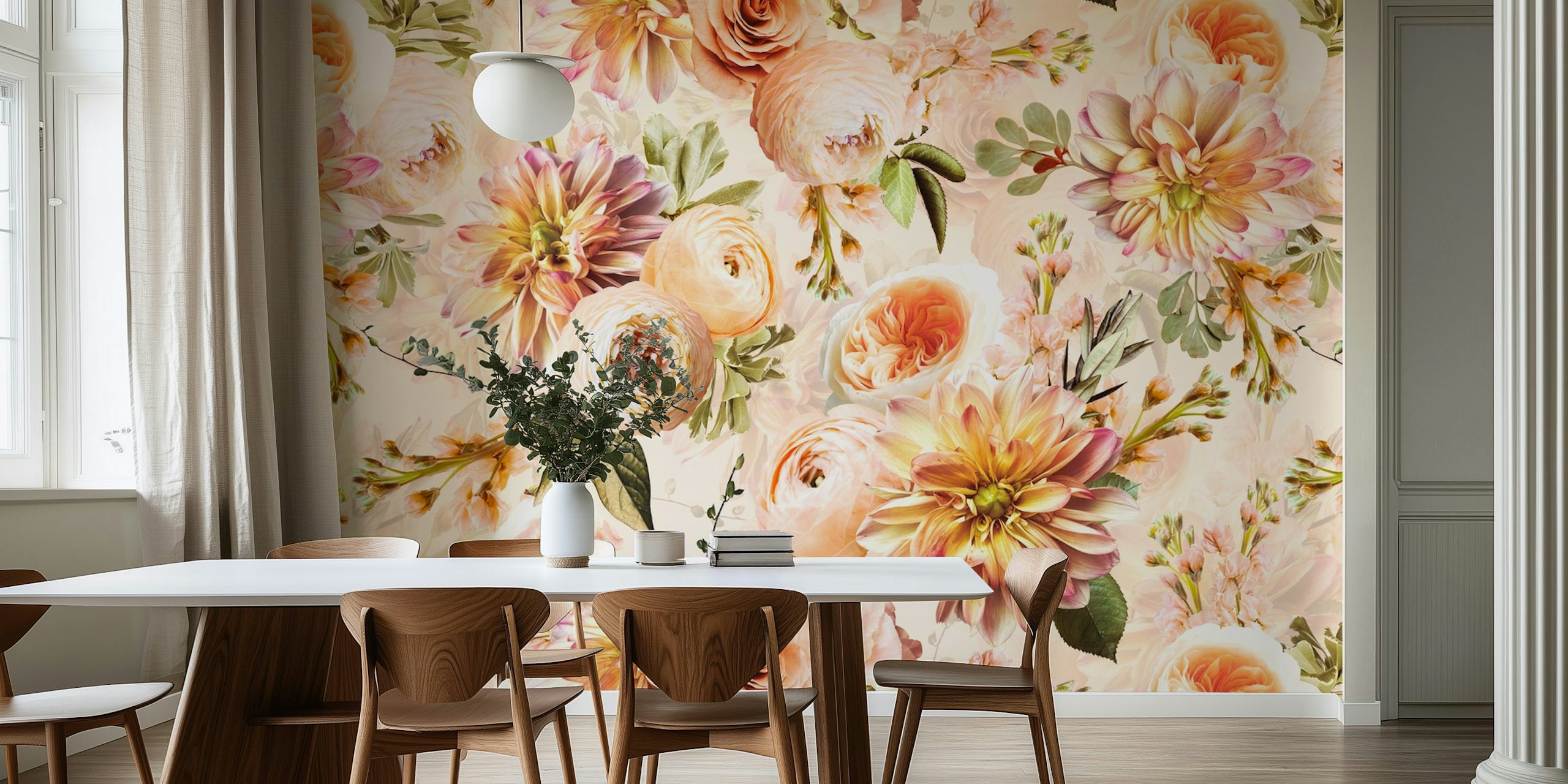 Baroque Lush Peach Fall Garden em um quarto