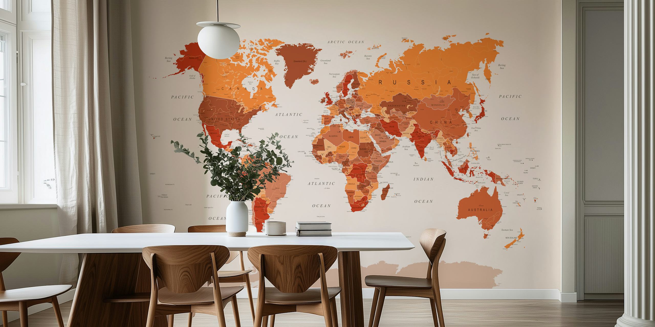 World Map Burnt Orange tapeta w pokoju