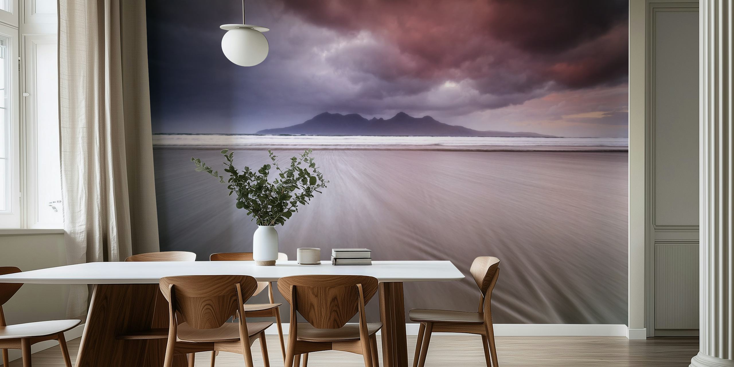 Ocean landscape wallpaper with dark clouds and gentle waves