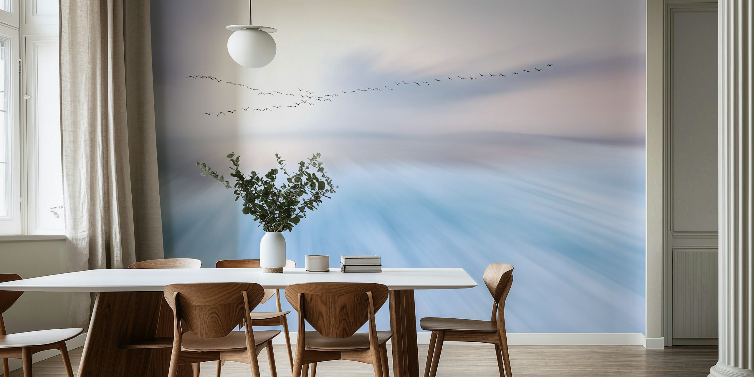 Fly over wallpaper in a serene room setting