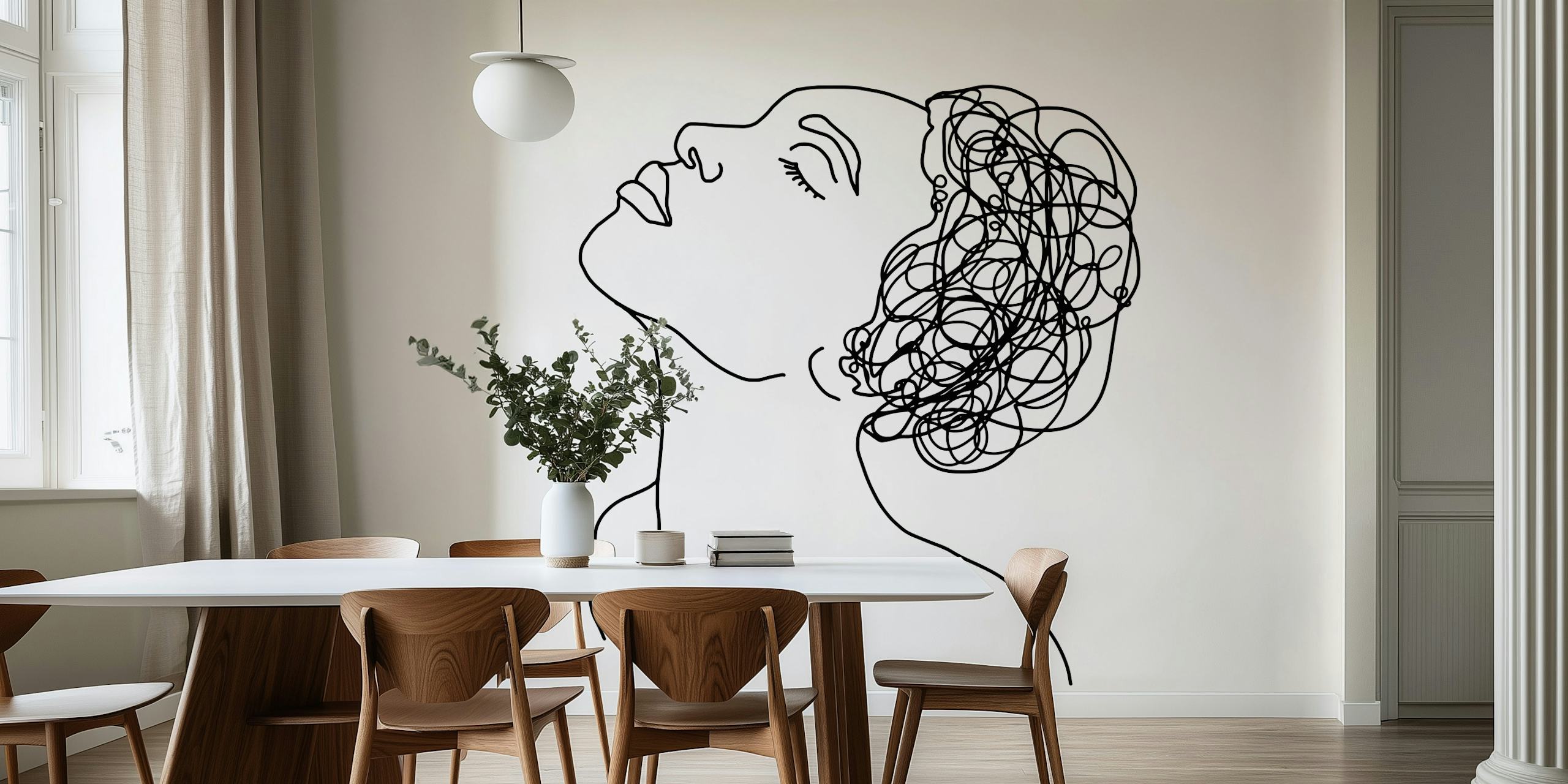 Line art portrait with elegant hair design wallpaper