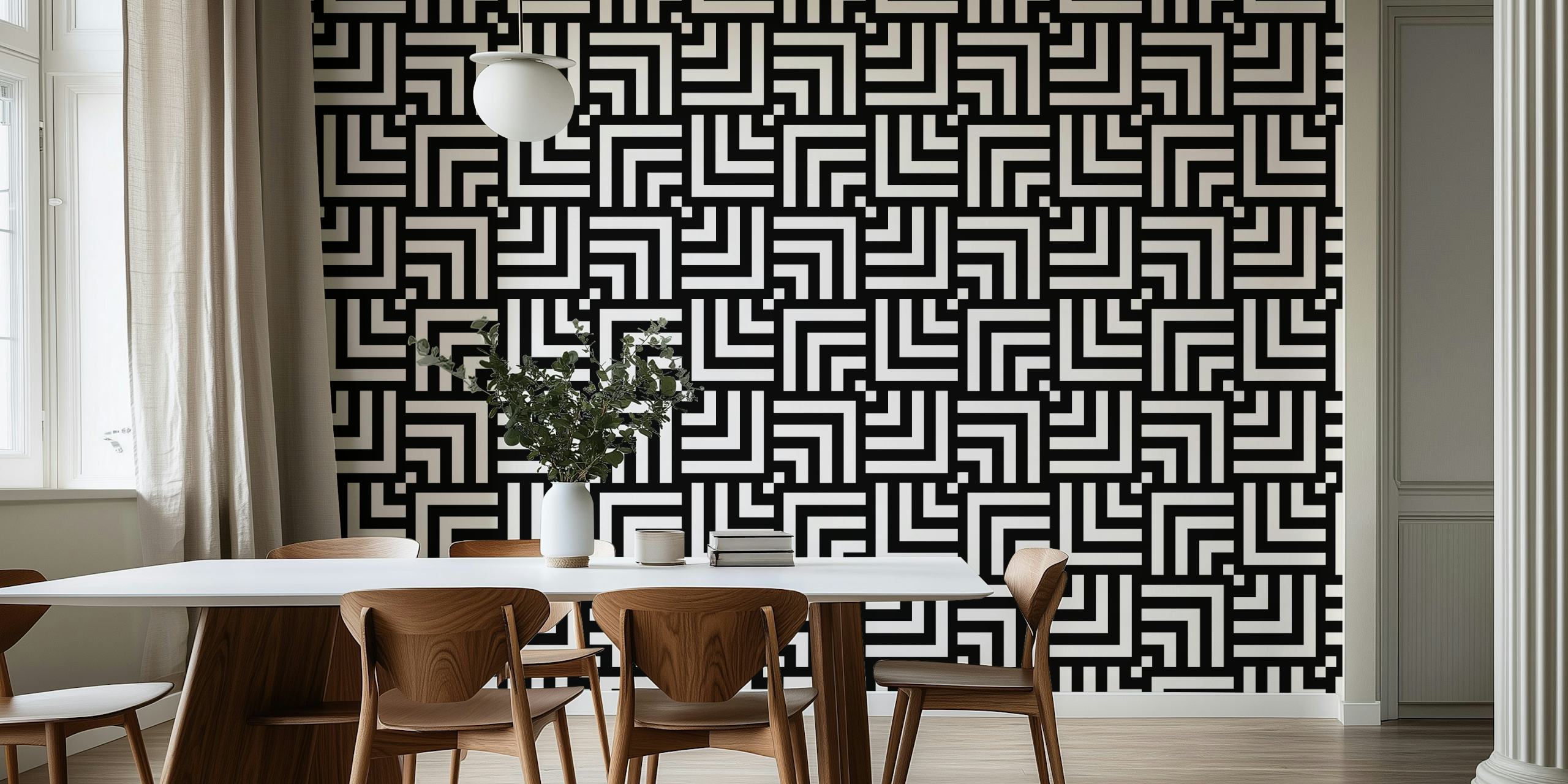 Optical Illusion Tapetdesign in Schwarz und Weiß
