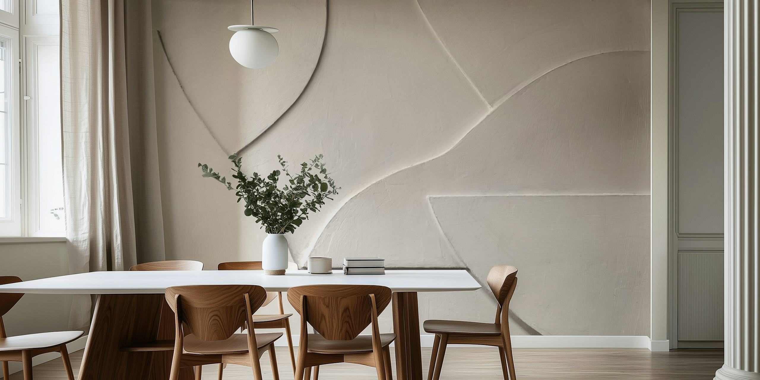 Geometric pattern in textured white wallpaper