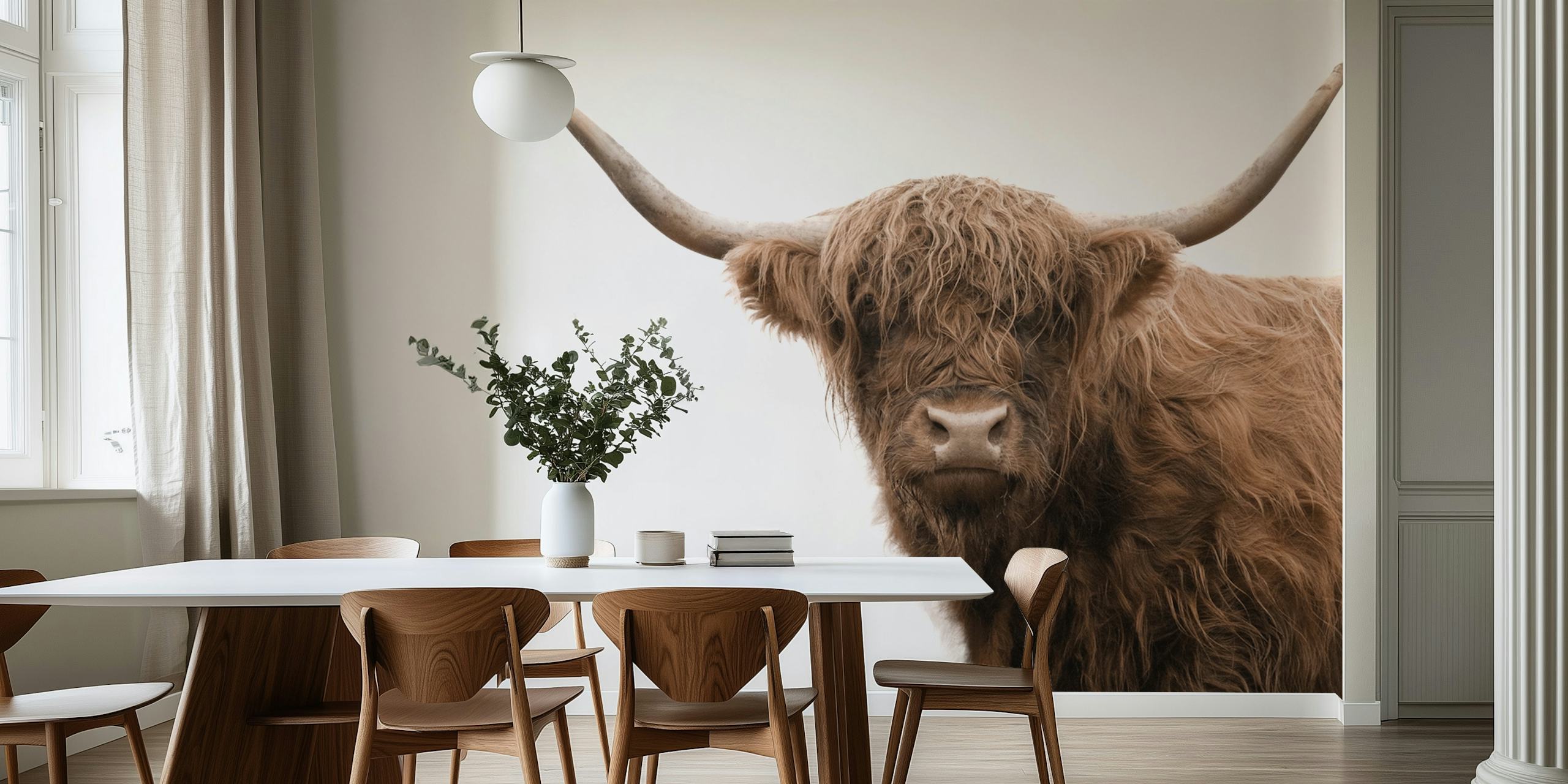Highland Cow 5 tapetdesign i et rom