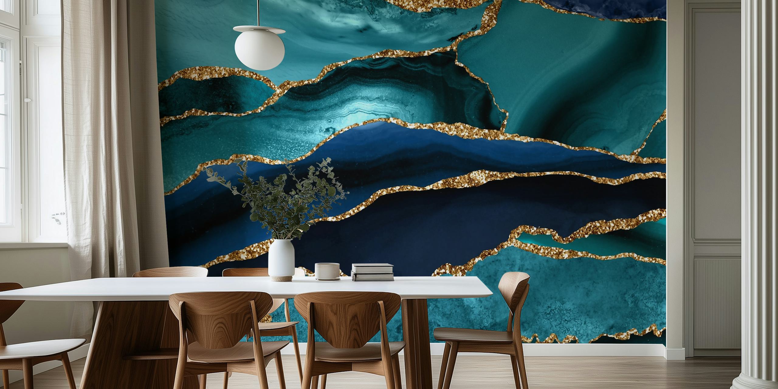 Layers of blue marble with golden edges wallpaper