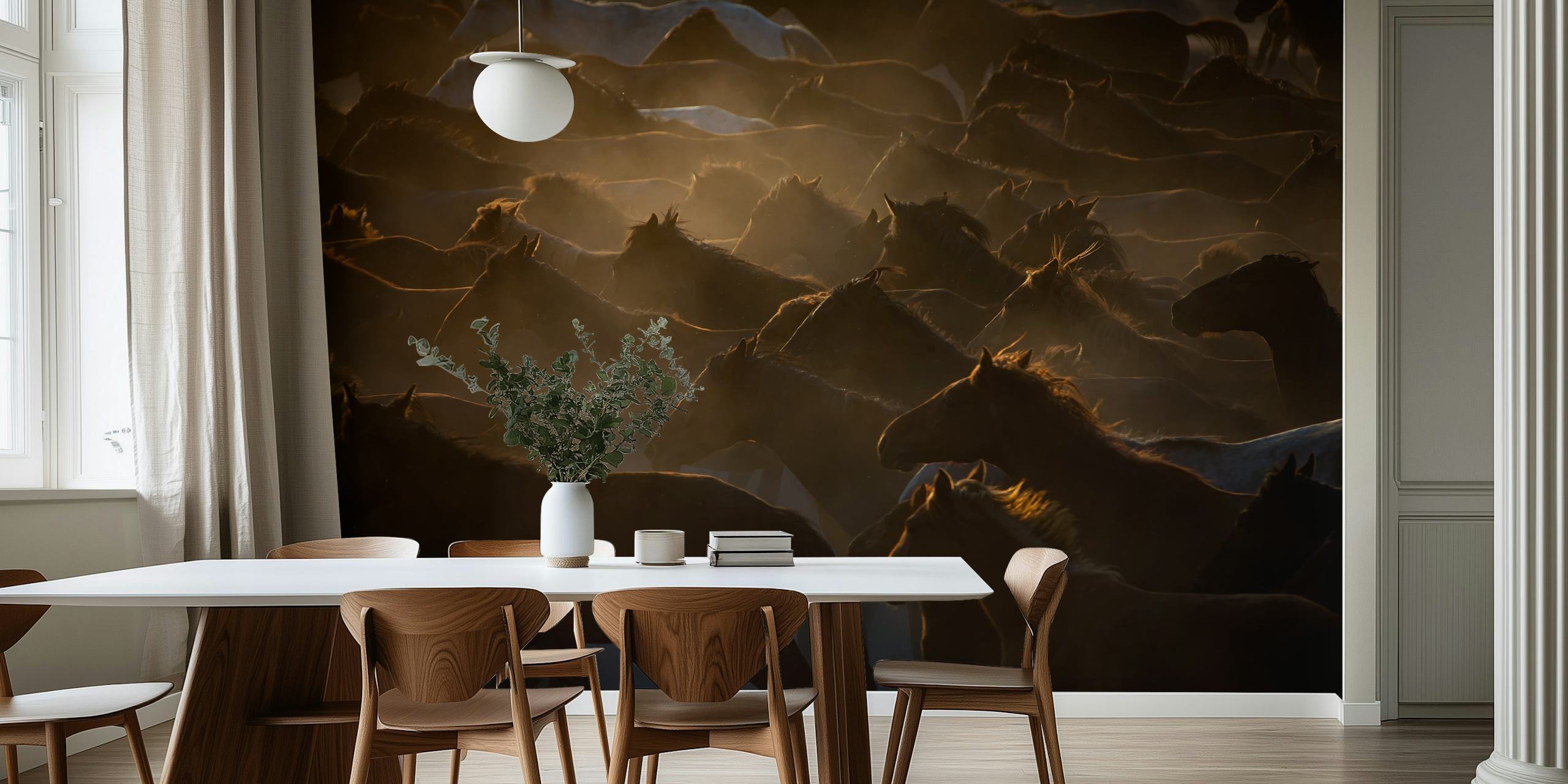 Horse herd wallpaper design in a room