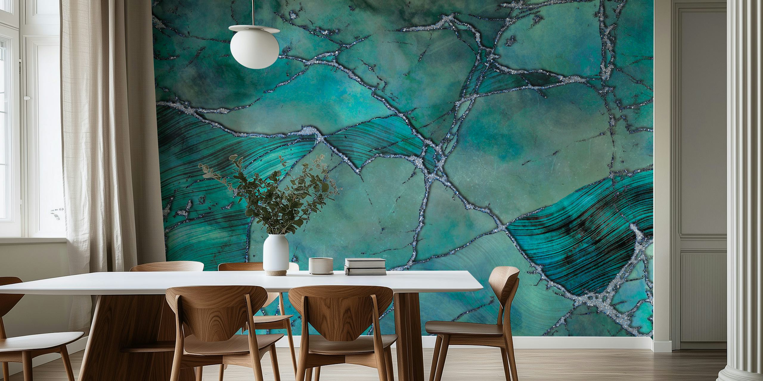 Teal Marble Gemstone Luxury Wall Mural with Rich Hues
