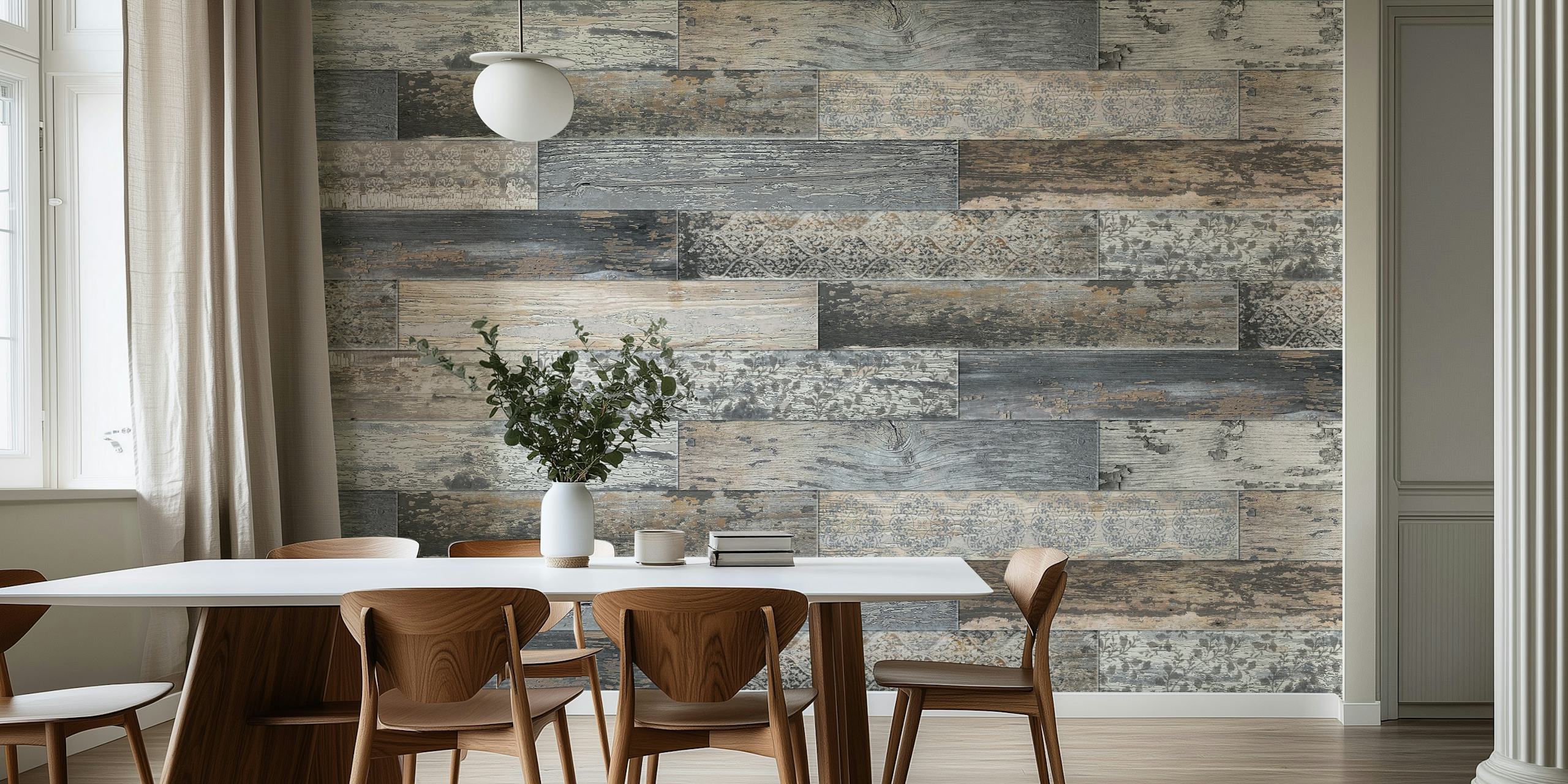 Vintage wood tiles wallpaper in a room
