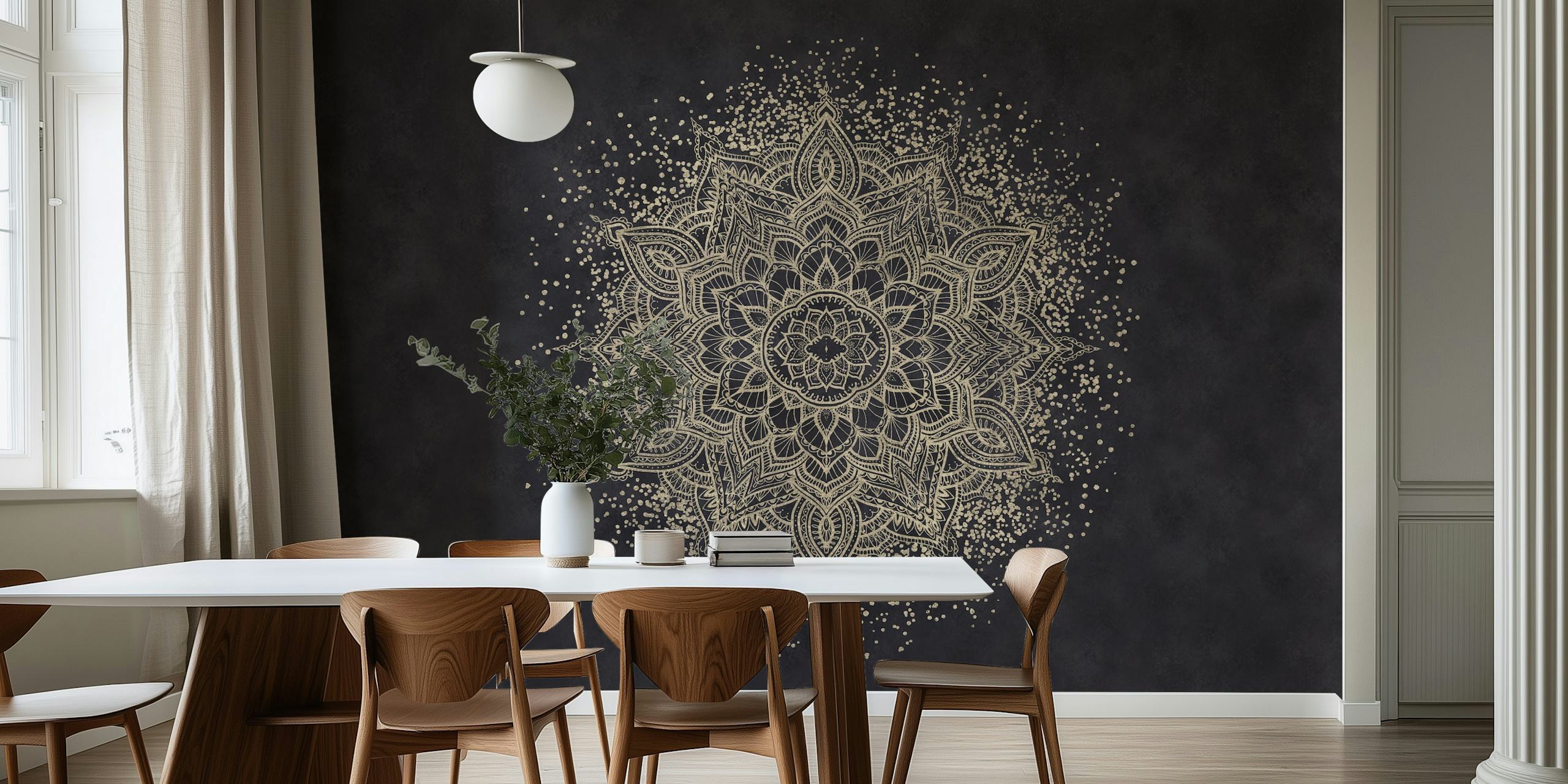 Black gold mandala design with intricate patterns wallpaper