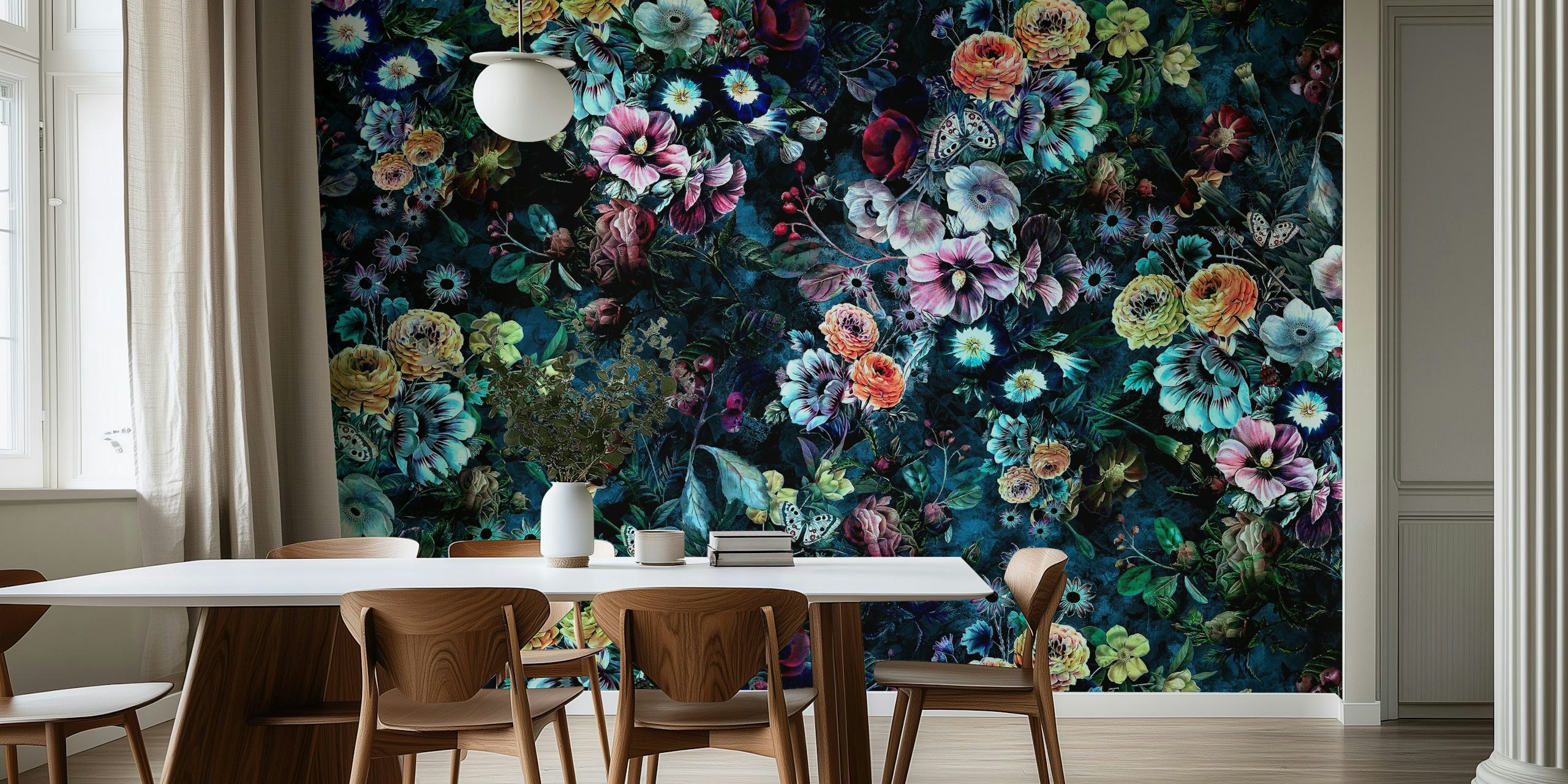 No Wallpaper Night Garden destacando flores neon em flor em uma cena noturna vívida