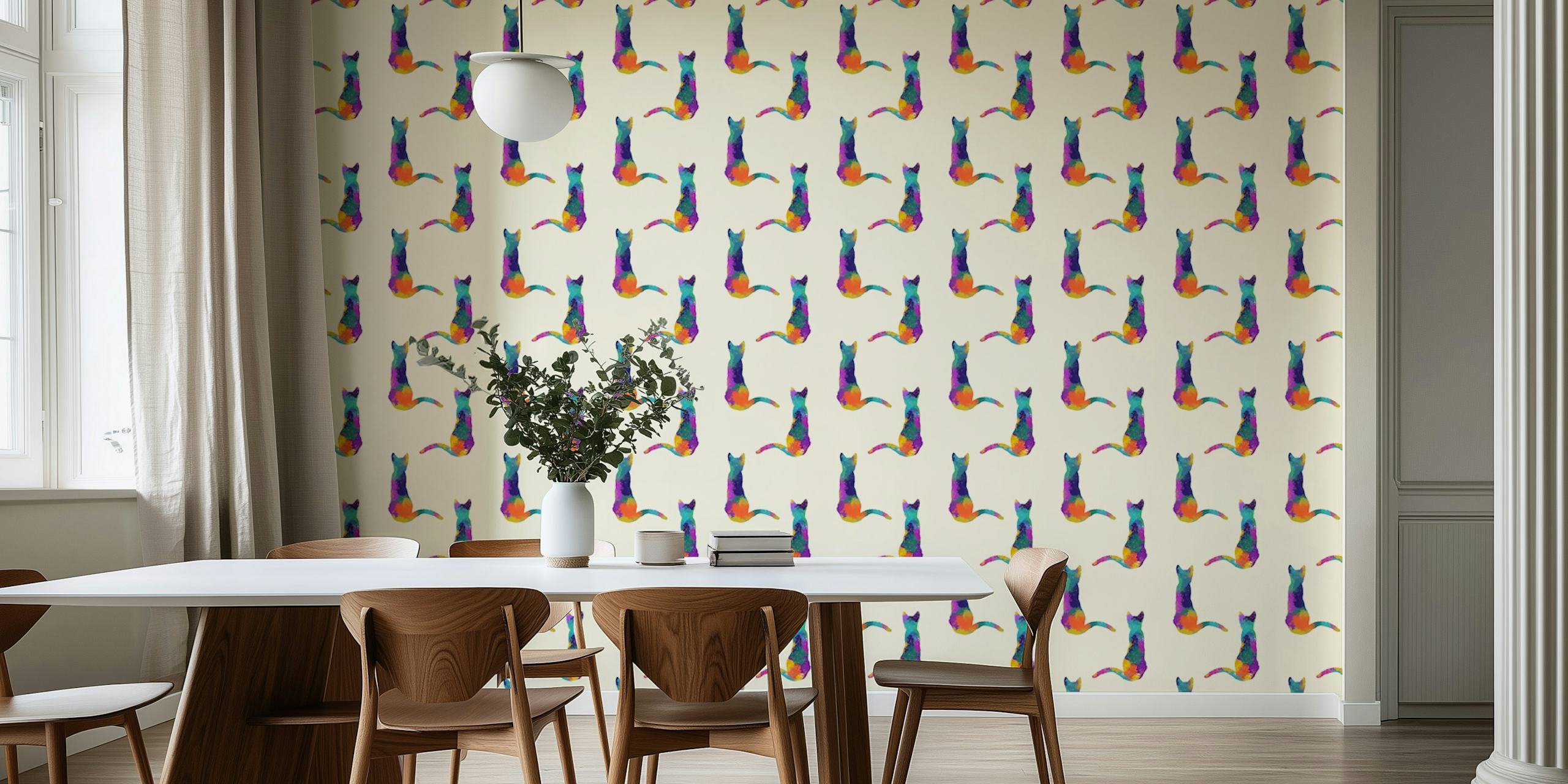 Papel de parede Colorful Cat Silhouette em um cômodo