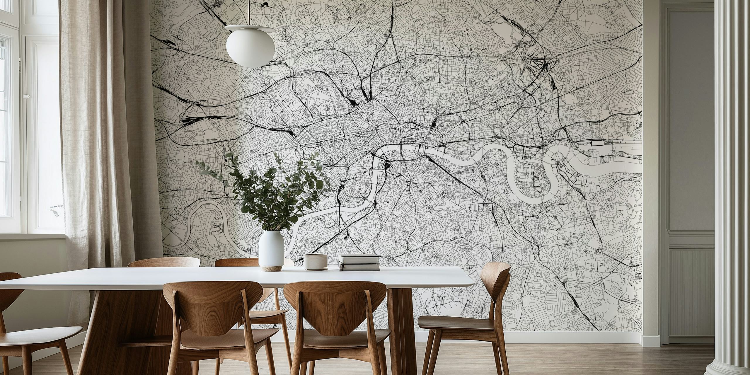 Monokrom London Map White tapet i et rum
