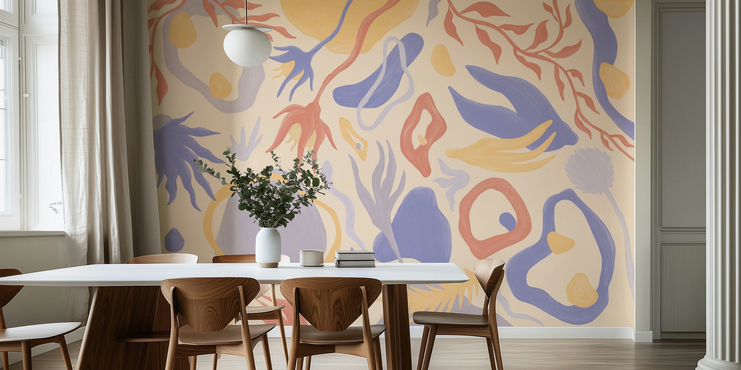 Lila Botanical Flow wallpaper in a room setting