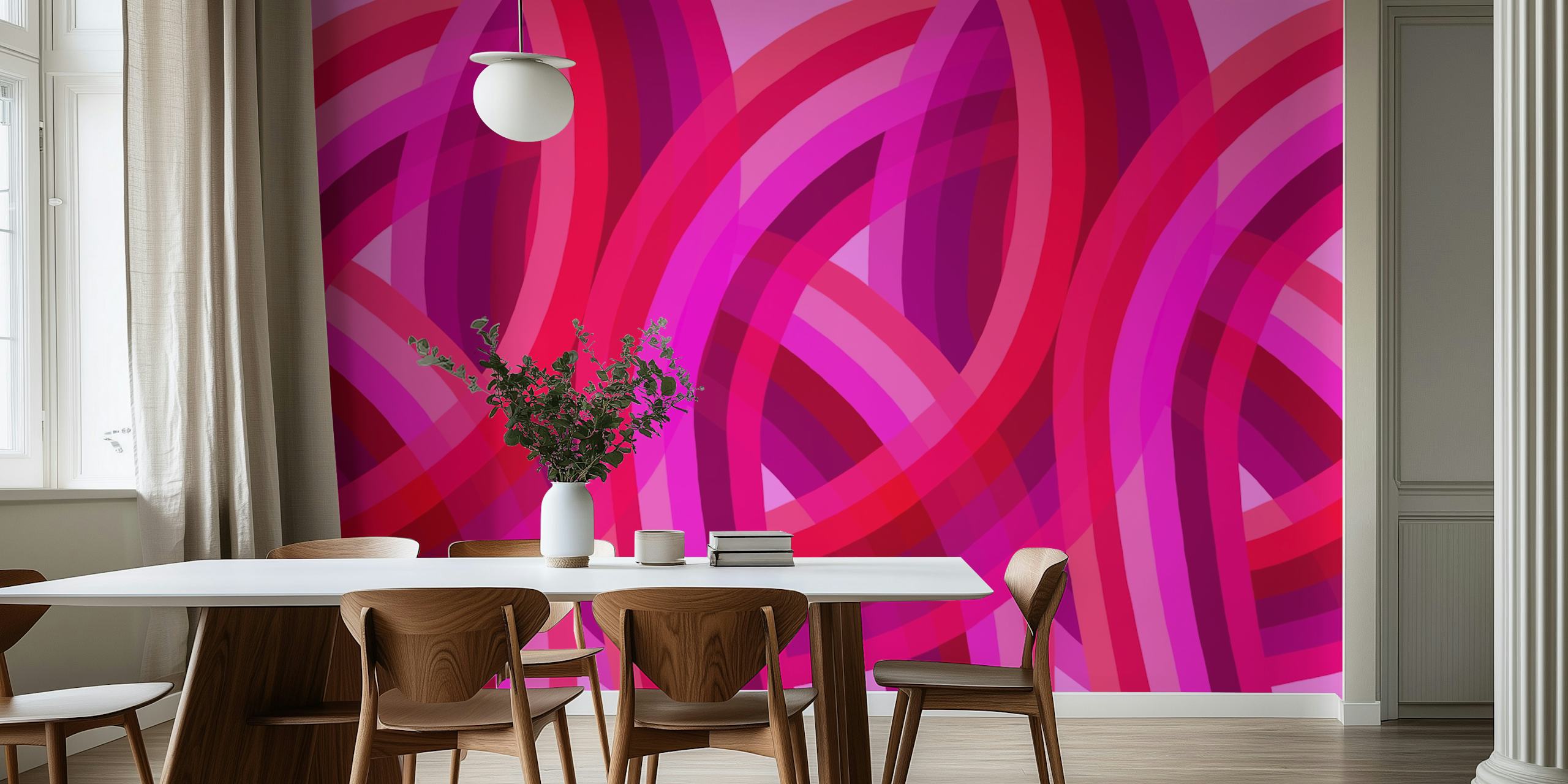 Abstract rainbow pattern in shades of magenta and pink wallpaper