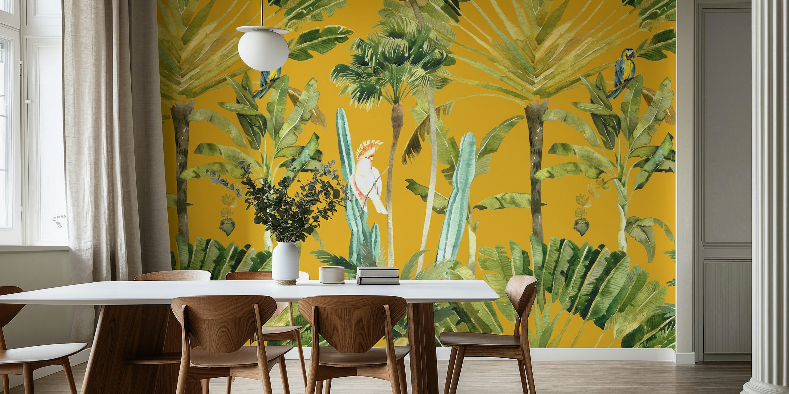 Papier peint Tropical Birds et Palm Leaves dans la pièce