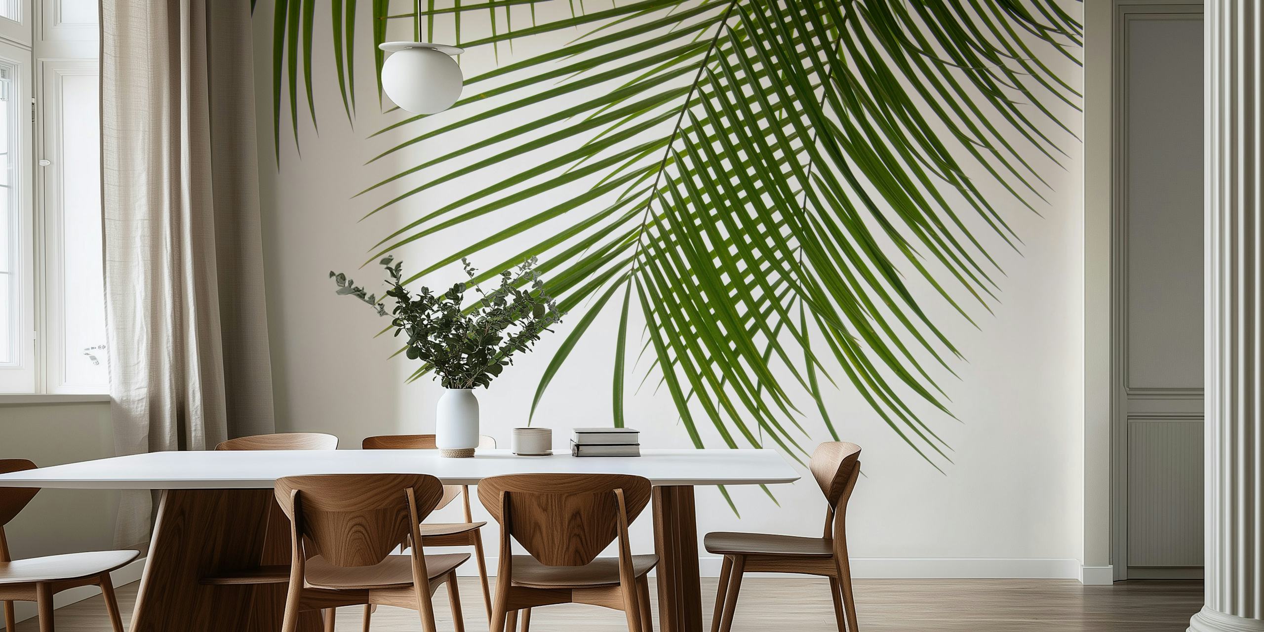Palm foliage wallpaper design in a room