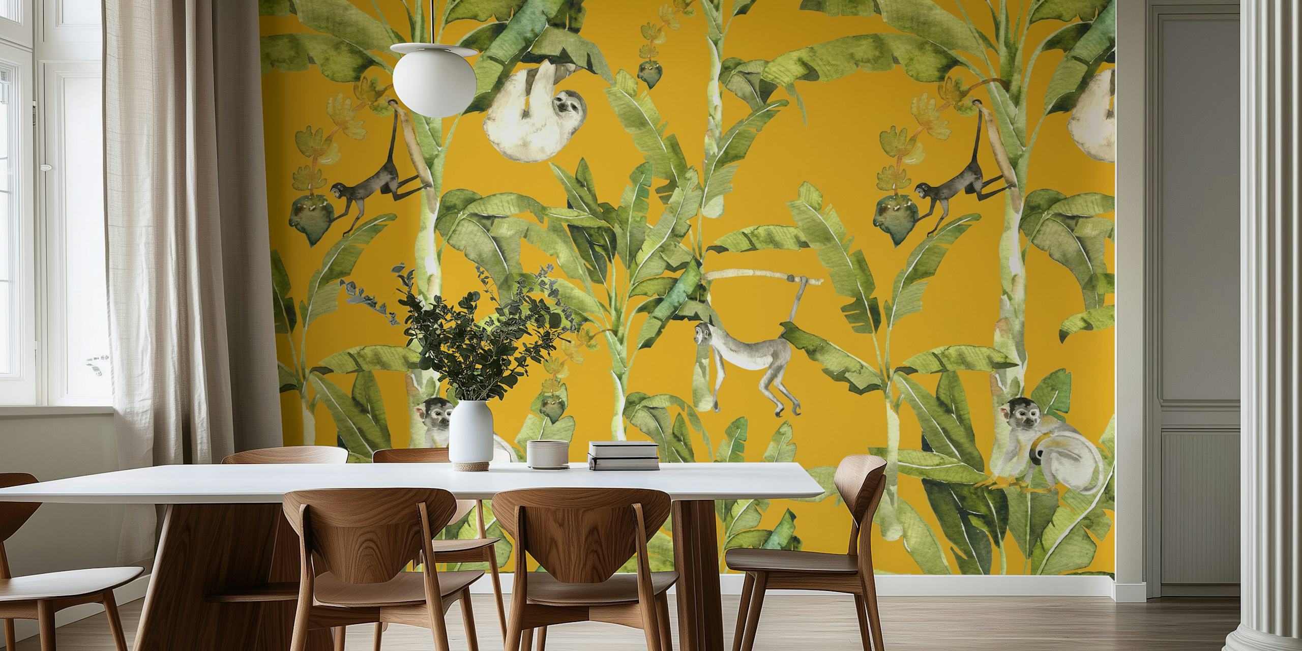 Wild Palm Grove wallpaper with monkeys and plants