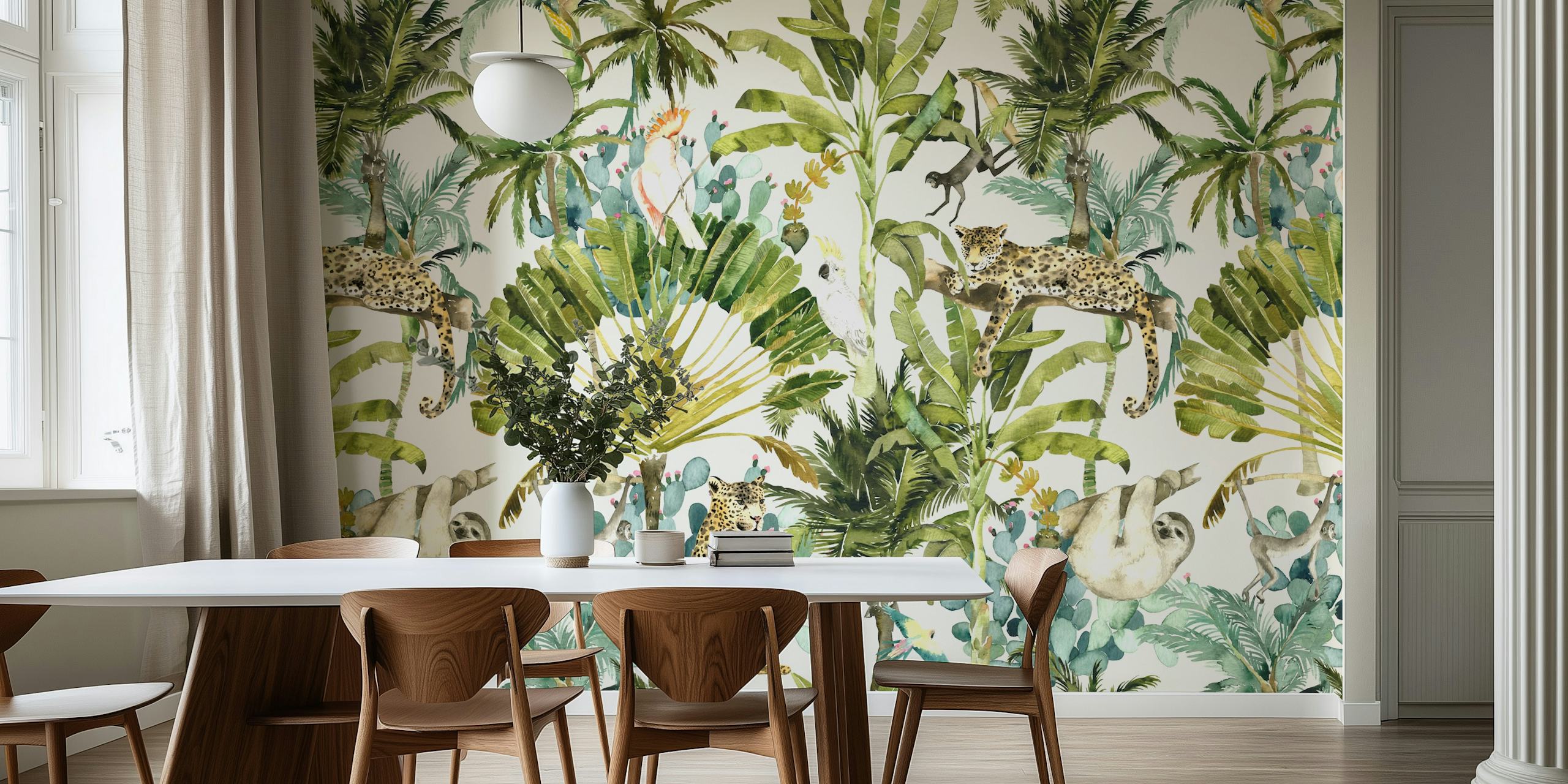 Carta da parati Wild Rainforest con scimmie e bradipi