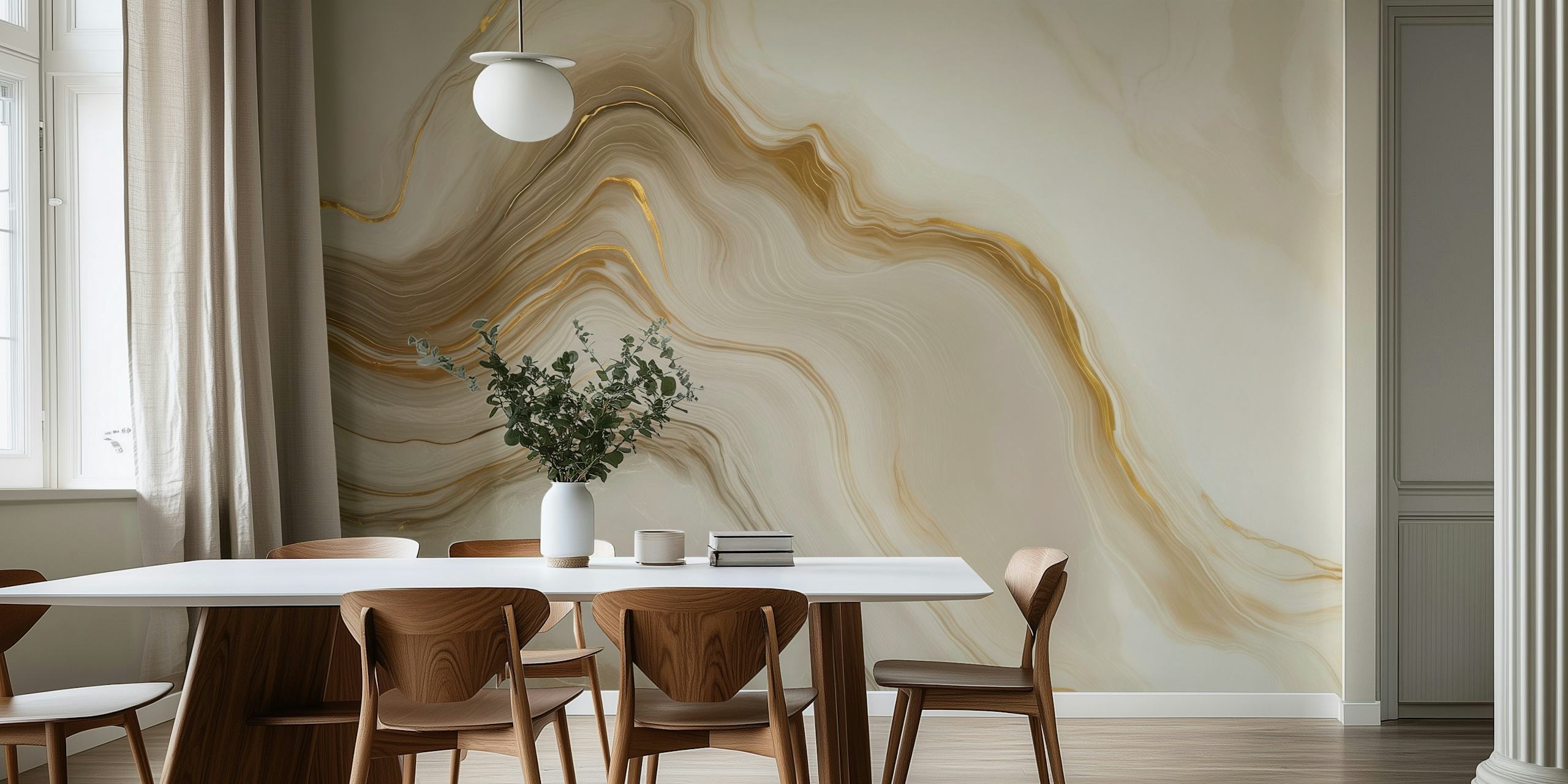 Beige and gold marble wallpaper with fluid patterns