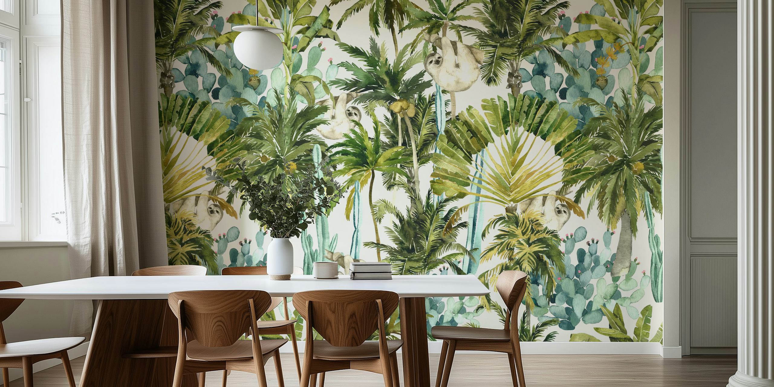 Tropical rainforest wallpaper with sloths
