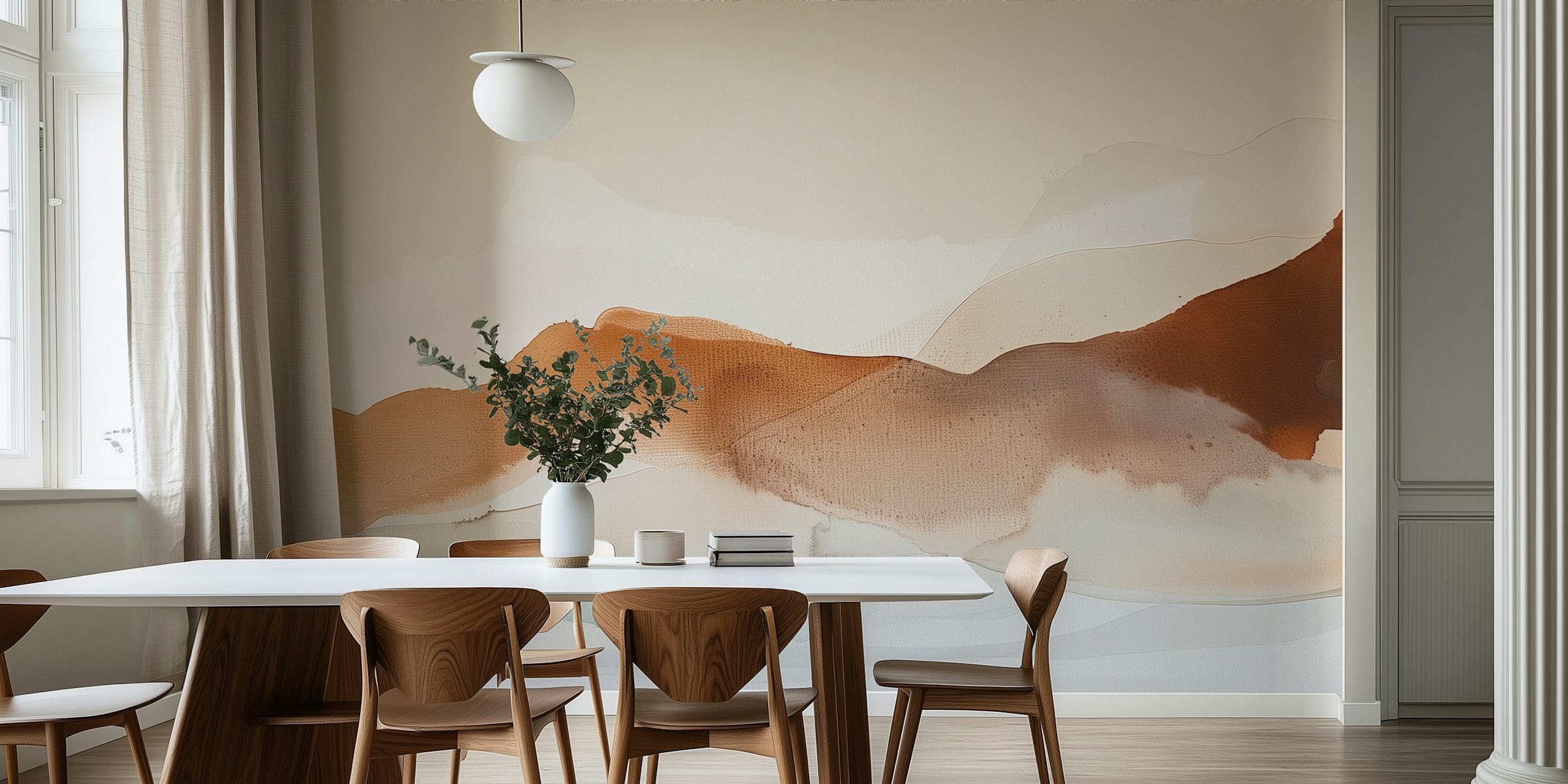 Elegant watercolor landscape wallpaper in a room